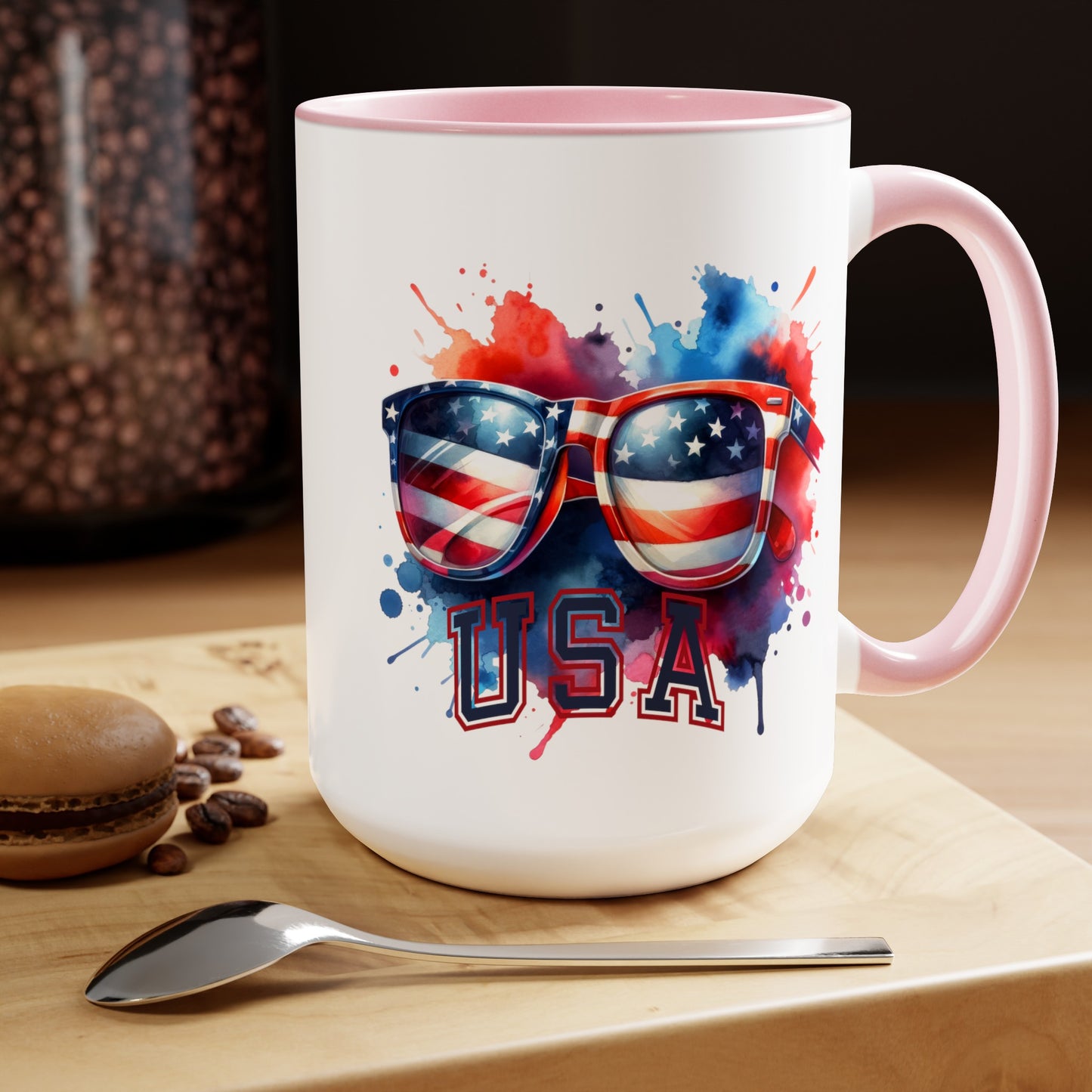 Happy 4th Of July Two -Tone Coffee Mug.15oz. God Bless America Coffee Mug. USA Coffee Mug.