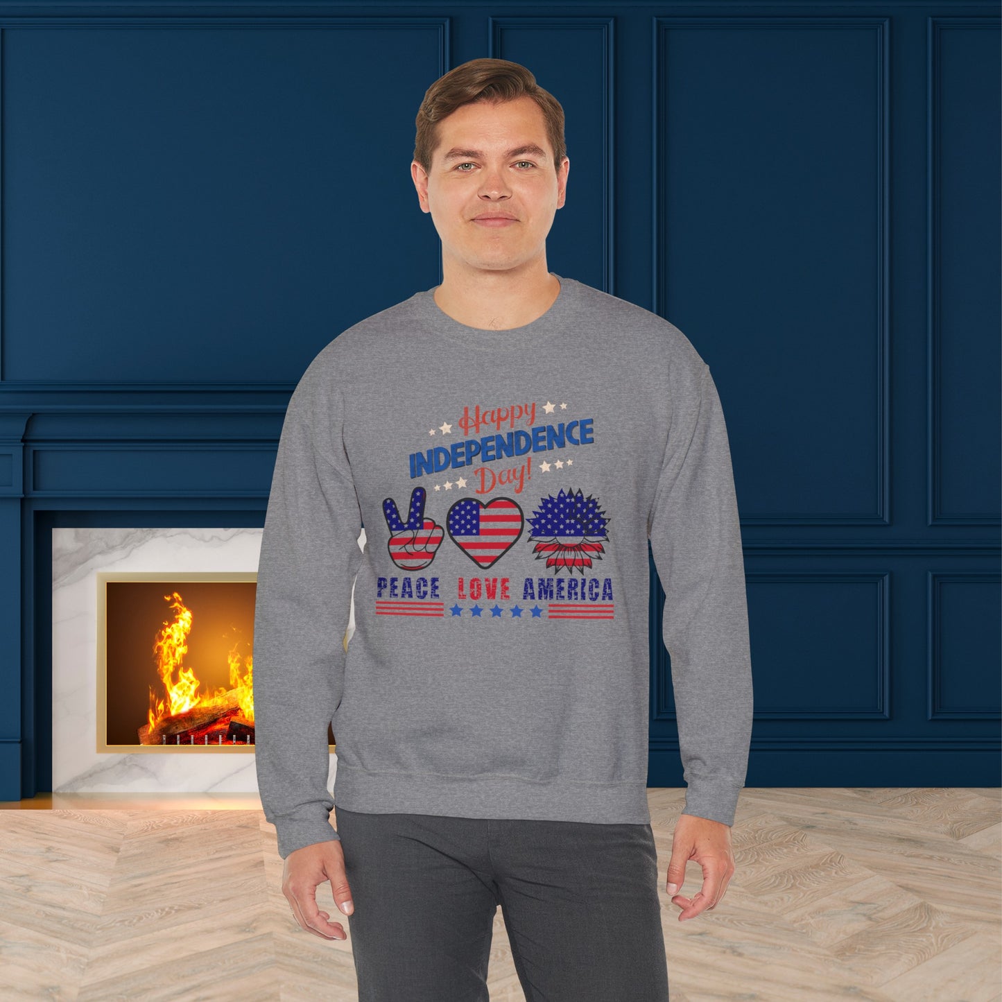 Happy 4th Of July Sweatshirt, Peace Love America Sweatshirt, Fourth of July unisex heavy blend crewneck sweatshirt.