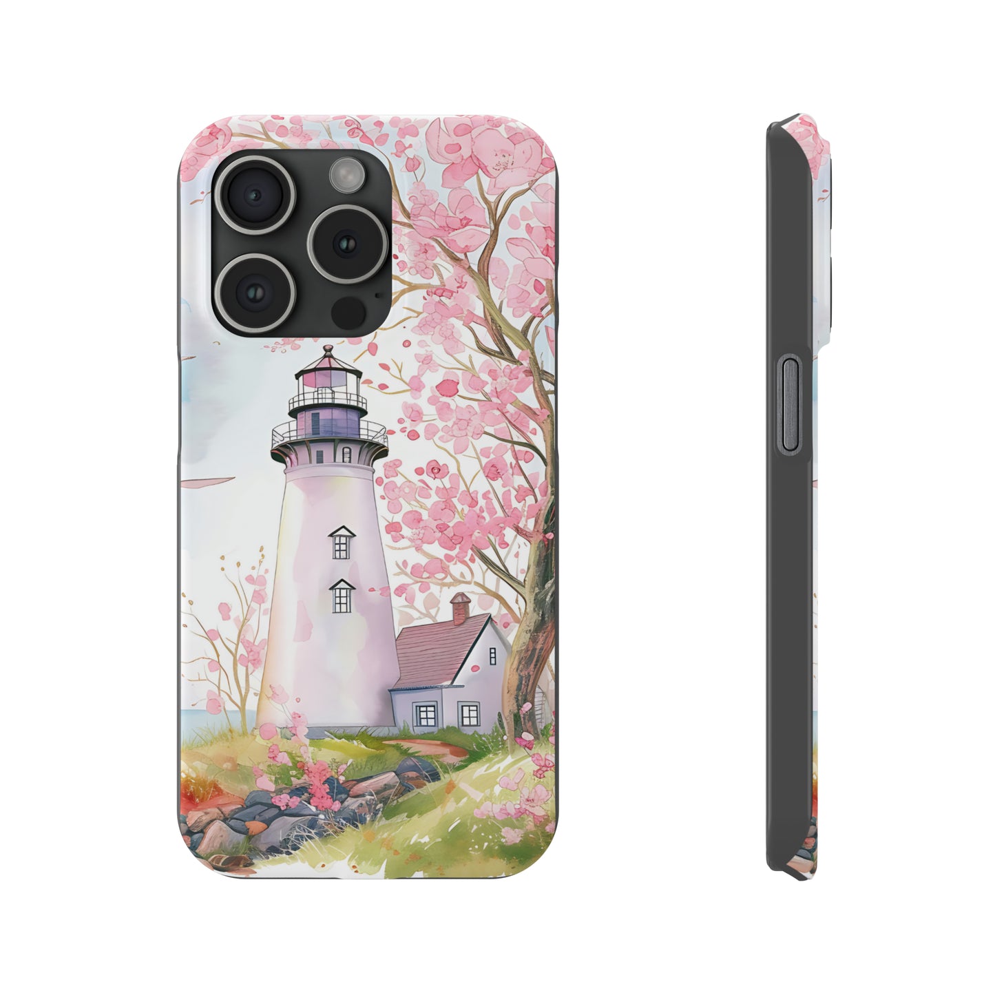 Watercolor Spring Lighthouse iPhone 15 Phone Cases