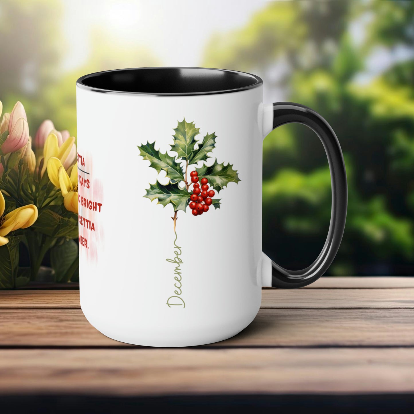 December Birth Month Flower Two-Tone Coffee Mugs, 15oz, Birth Month Flower mug.