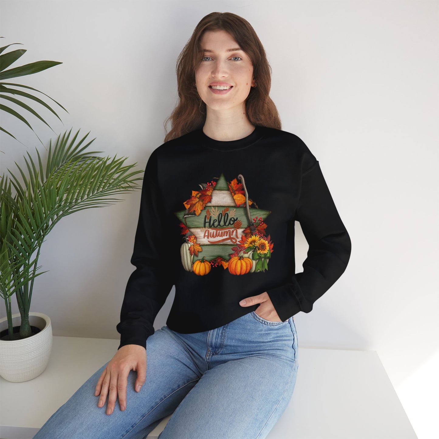 Hello Autumn Thanksgiving  Sweatshirt - Unisex Heavy Blend, Happy Thanksgiving2024 Sweatshirt, Thanksgiving Gift, Festive Sweatshirt.