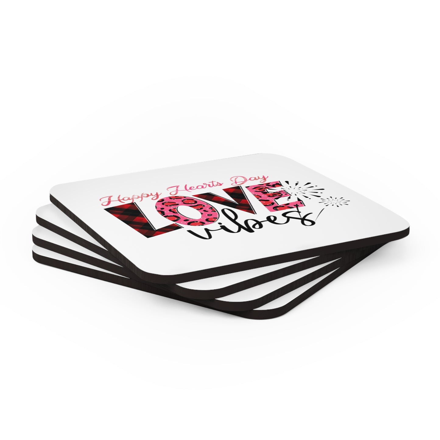 Happy Valentines Day Corkwood Coaster Set