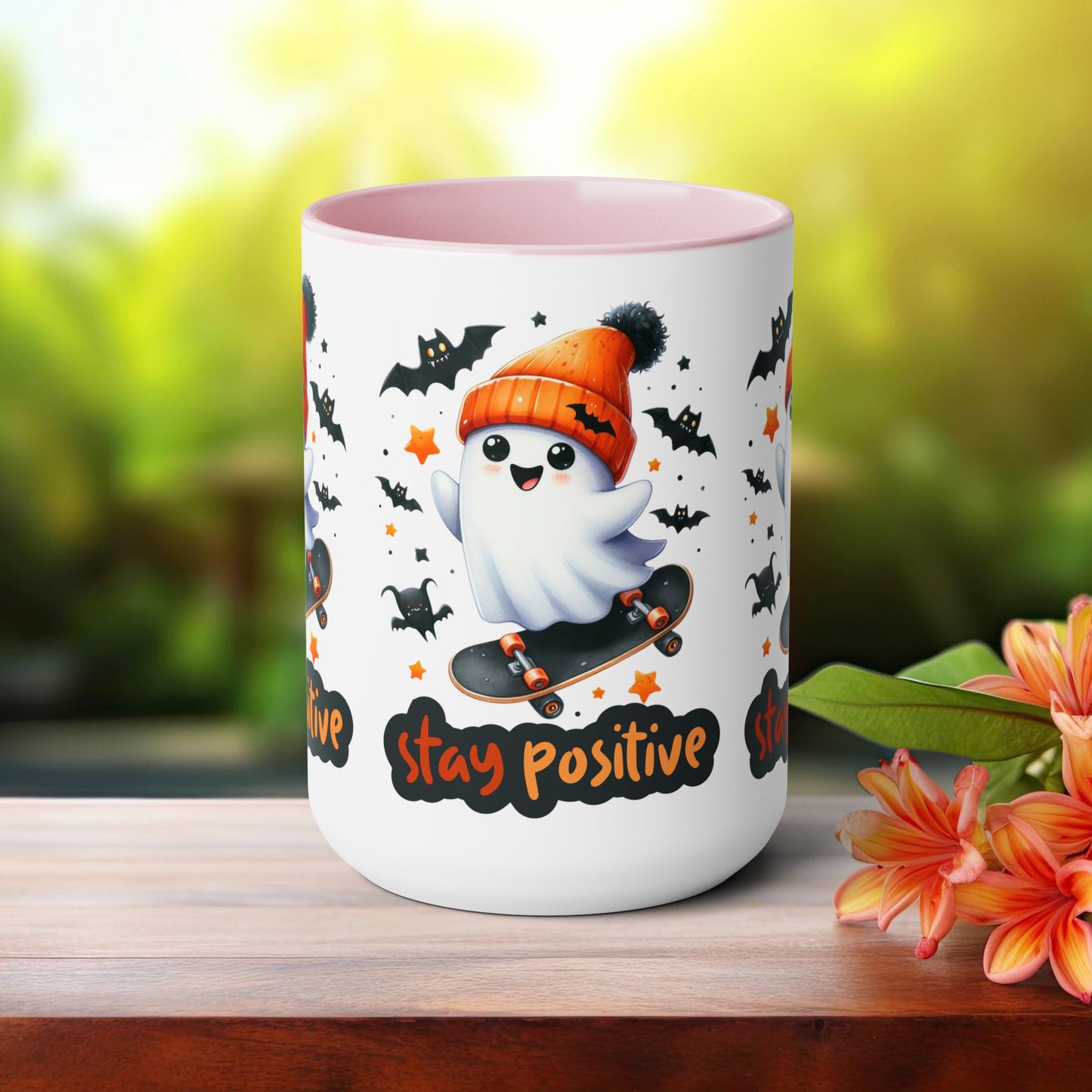 Stay Positive Halloween Coffee Mug,  Let's Go Halloween Coffee Mug, Trick or Treat Halloween Coffee Mug, Cute Skeleton Coffee Mug, Spooky Season Halloween Coffee Mug.