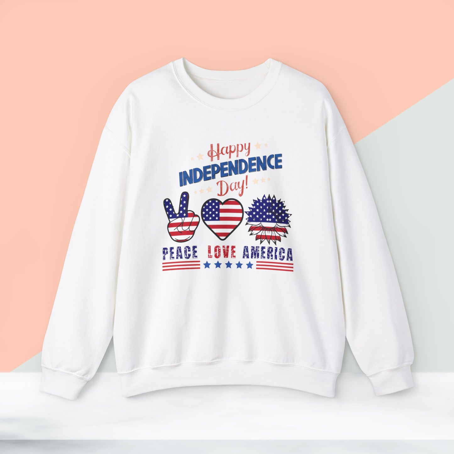 Happy 4th Of July Sweatshirt, Peace Love America Sweatshirt, Fourth of July unisex heavy blend crewneck sweatshirt.