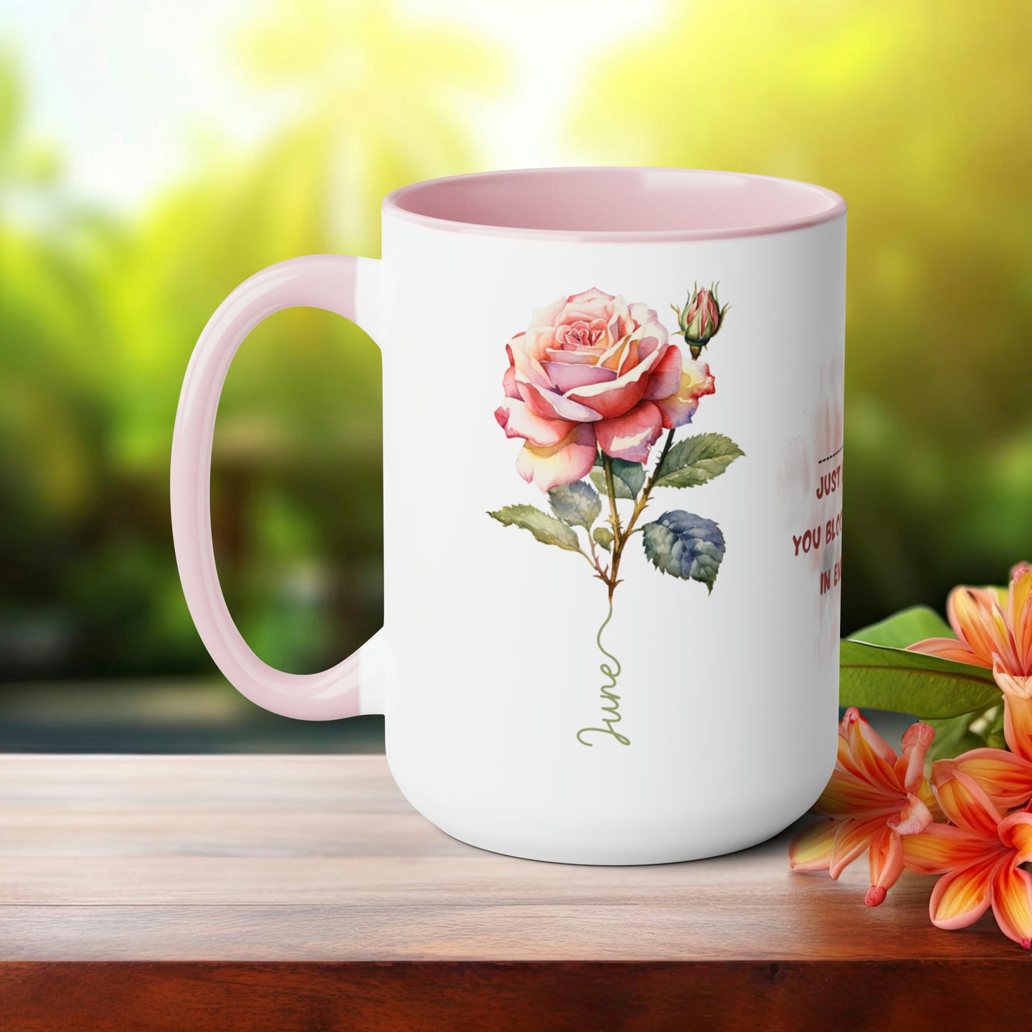 Birth Month flower Tow-Tone Coffee Mug.15oz, June Birth Month flower mug.