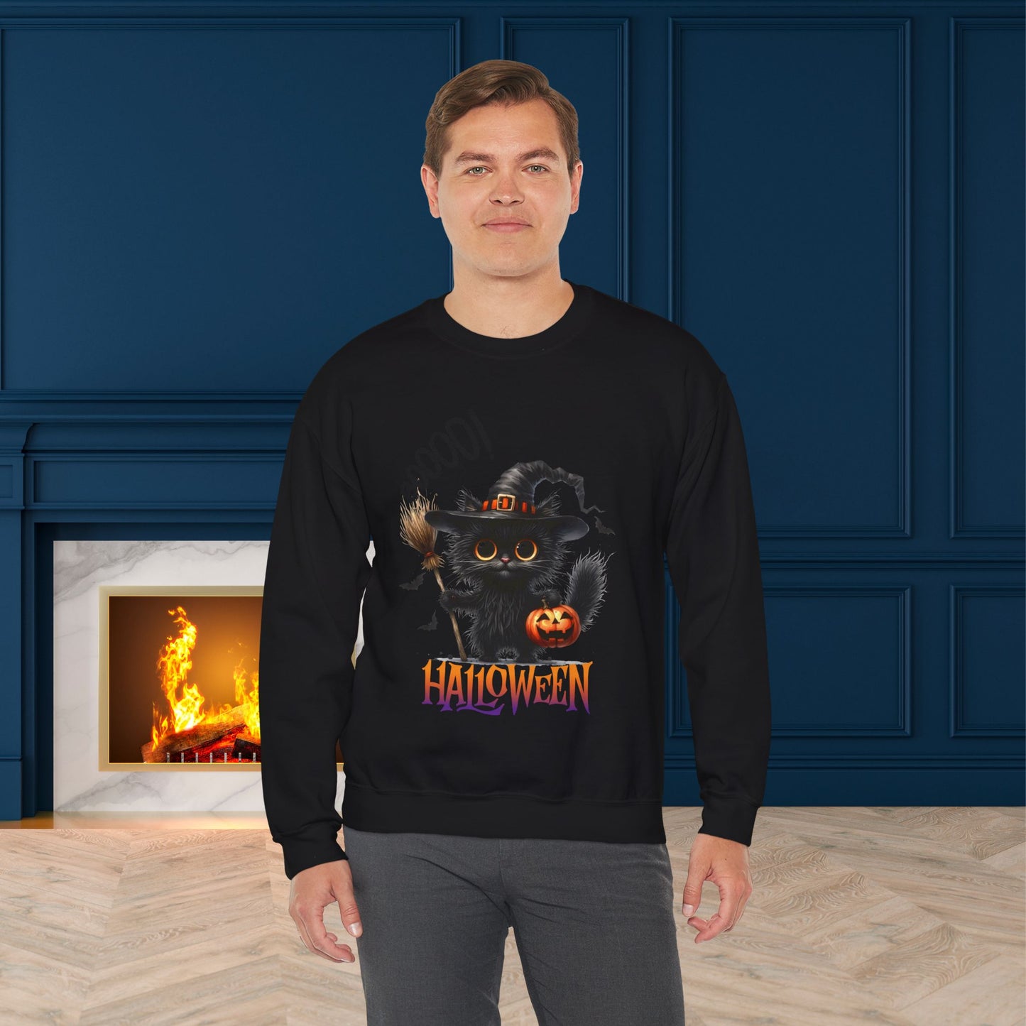 Spooky Cat Halloween Sweatshirt - Unisex Heavy Blend Crewneck, halloween sweatshirt, cute spooky cat sweatshirt.