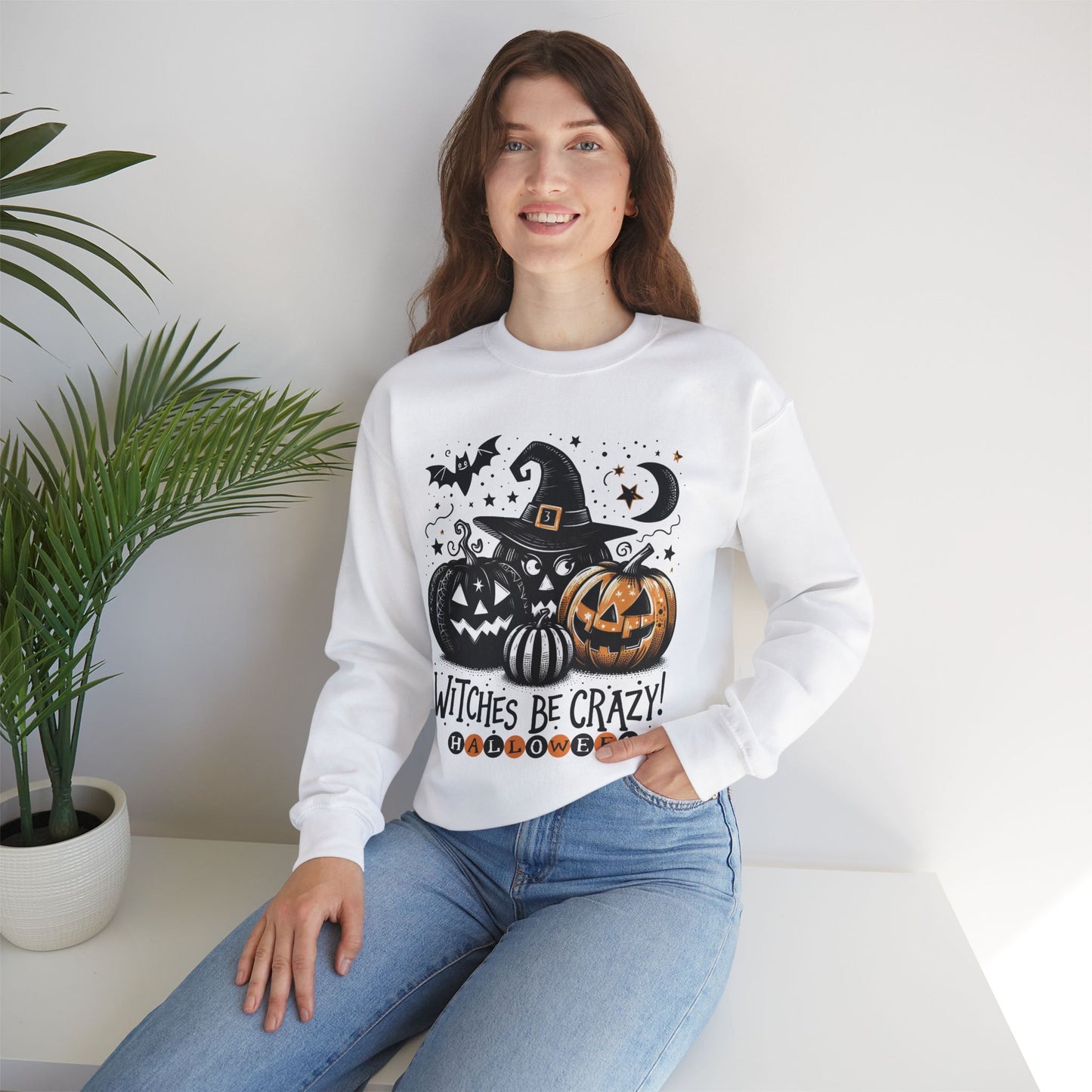 Witches be crazy sweatshirt, happy halloween sweatshirt - Unisex Heavy Blend Crewneck, halloween sweatshirt, cute spooky cat sweatshirt.