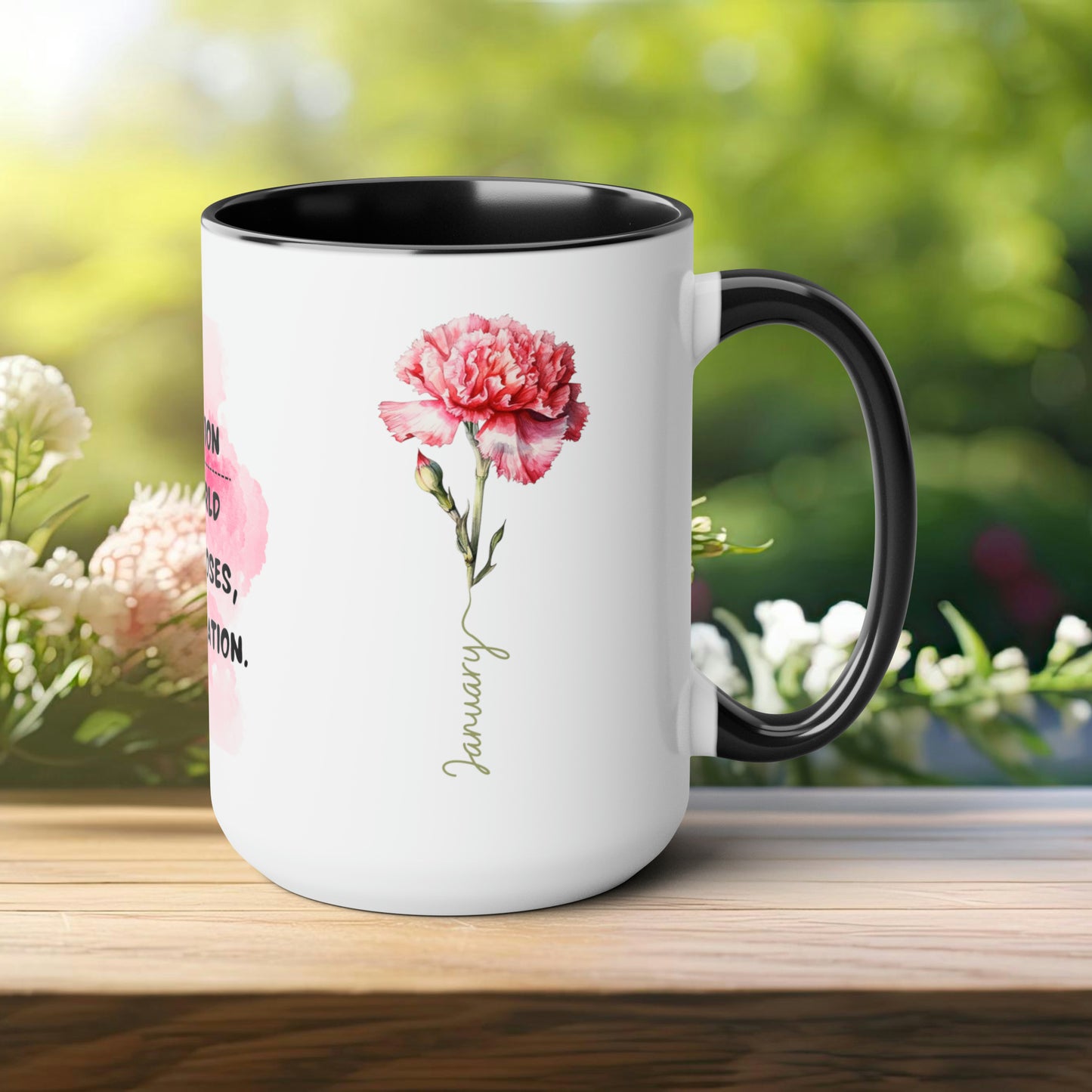 January Birth Month Flower Two-Tone Coffee Mugs, 15oz, Magical Birth Month Flower Mug.