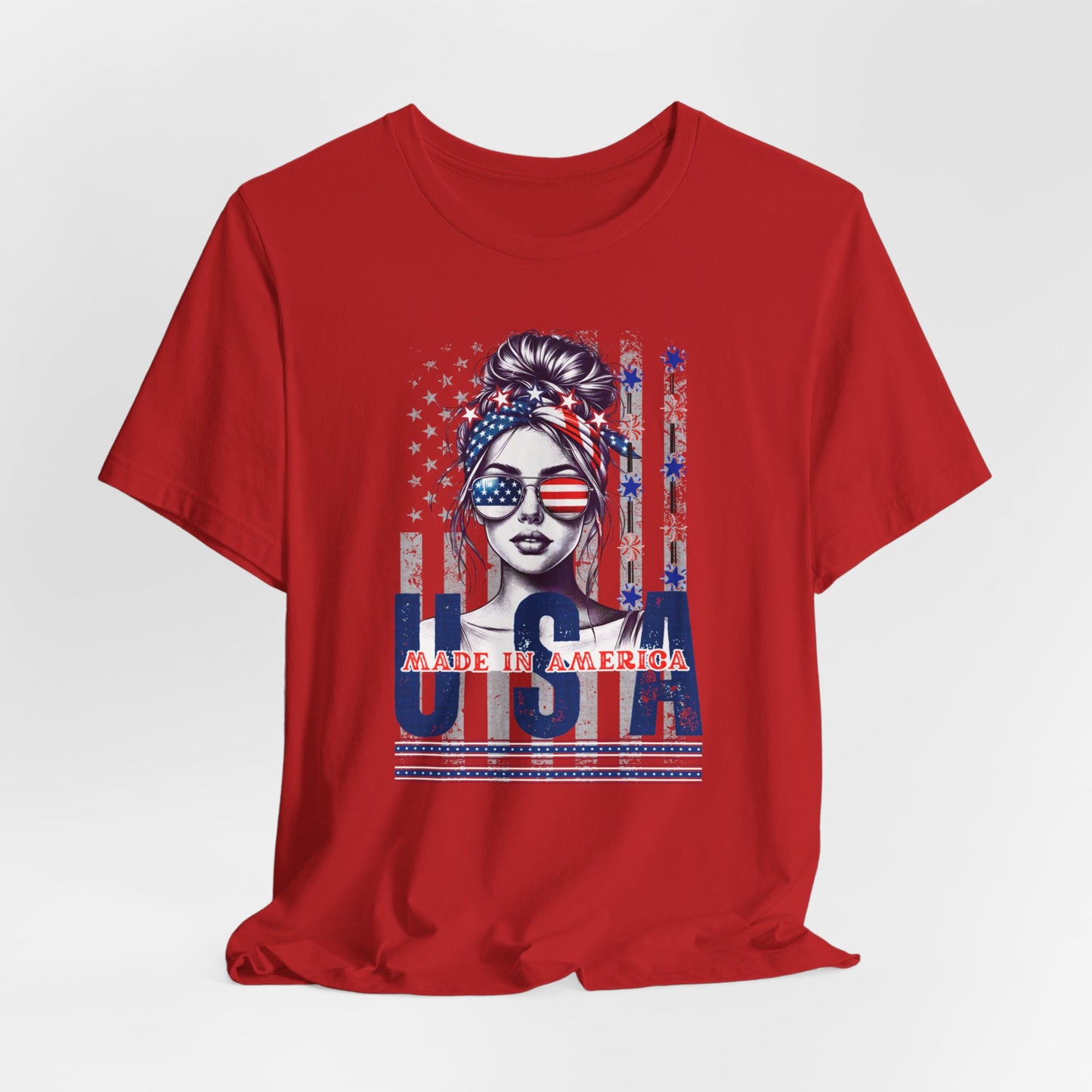 4th of July T-shirt, Red White Blue T-Shirt, Fourth of July unisex jersey short sleeve,  America, Flag, Peace Love America. Proud To Be An American, Red White Blue.