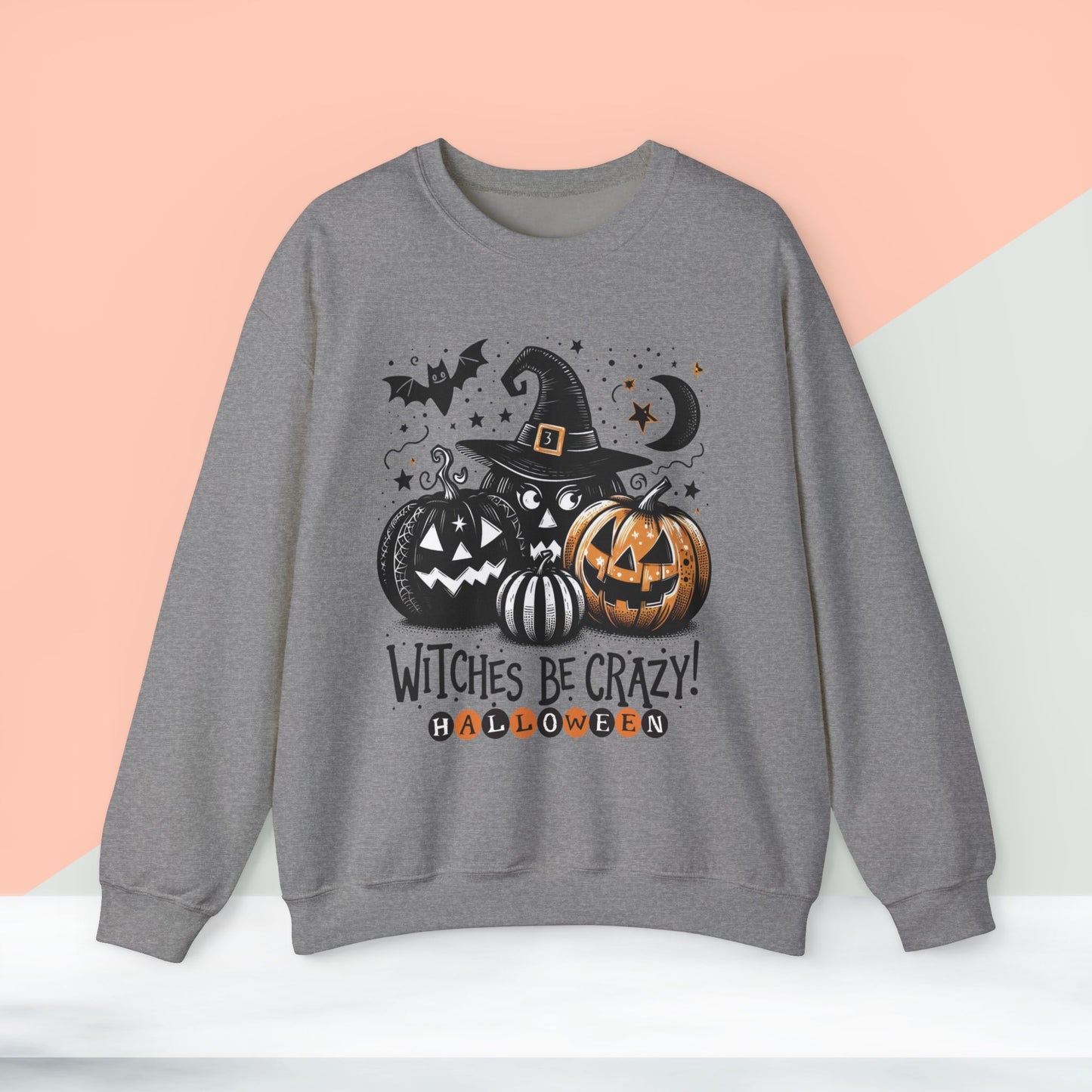 Witches be crazy sweatshirt, happy halloween sweatshirt - Unisex Heavy Blend Crewneck, halloween sweatshirt, cute spooky cat sweatshirt.