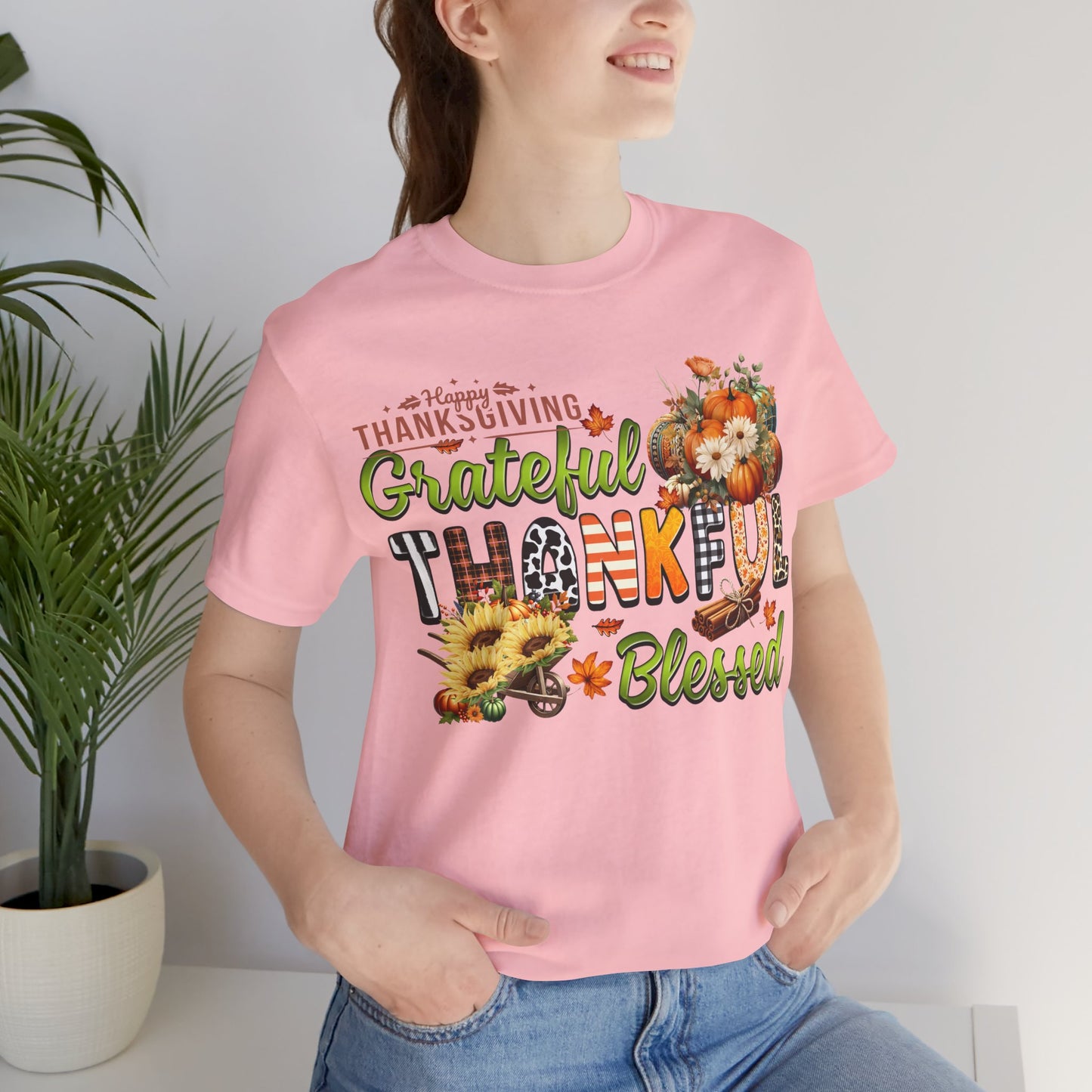 Grateful Thankful Blessed T-shirt, Happy Thanksgiving T-shirt, Happy thanksgiving 2024 T-shirt, Thanksgiving Gift,Turkey Shirt, Family Thanksgiving, Holiday Outfit.