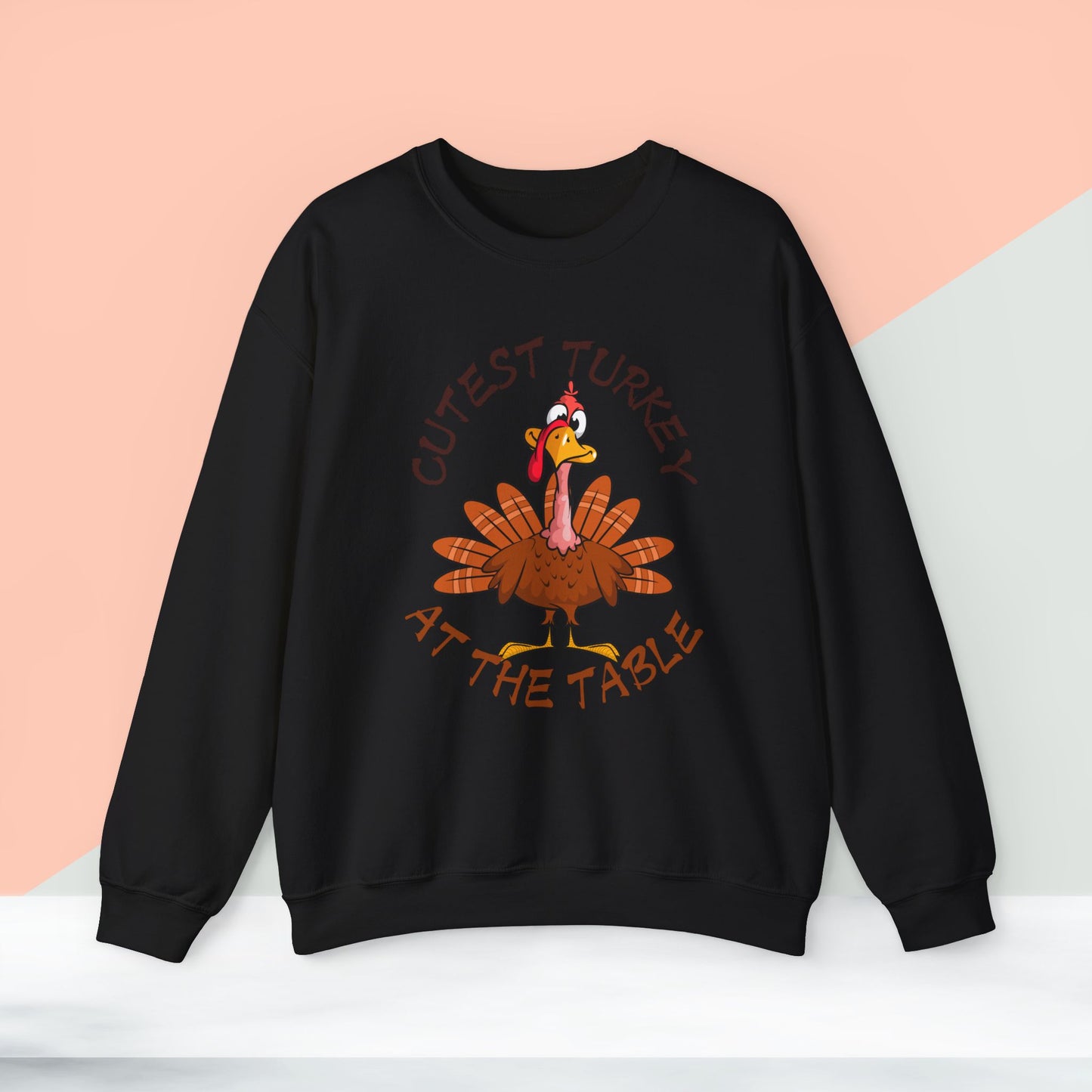 Cutest Turkey at The table Sweatshirt, HappyThanksgiving Sweatshirt - Unisex Heavy Blend, Happy Thanksgiving2024 Sweatshirt, Thanksgiving Gift, Festive Sweatshirt.