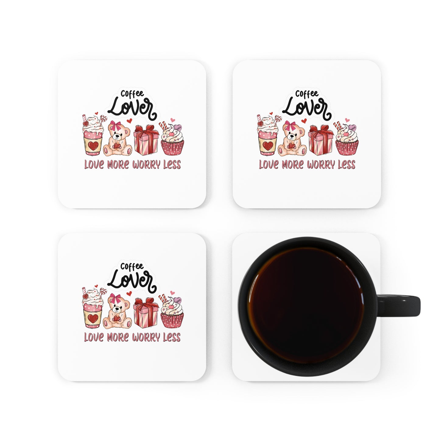 Happy Valentines Day Corkwood Coaster Set