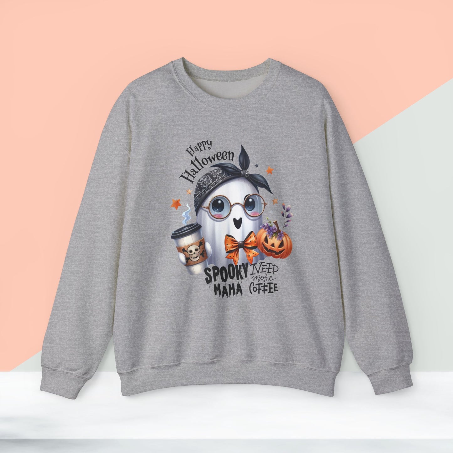 Spooky Mama Halloween Ghost Sweatshirt, Happy Halloween Sweatshirt - Unisex Heavy Blend Crewneck, Halloween Sweatshirt, Cute Spooky Ghost sweatshirt.