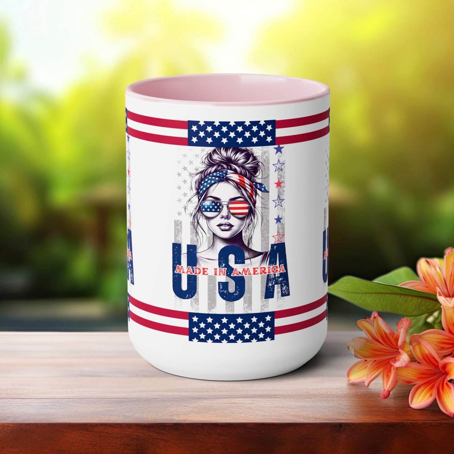 Happy 4th Of July Two -Tone Coffee Mug.15oz. God Bless America Coffee Mug. USA Coffee Mug.