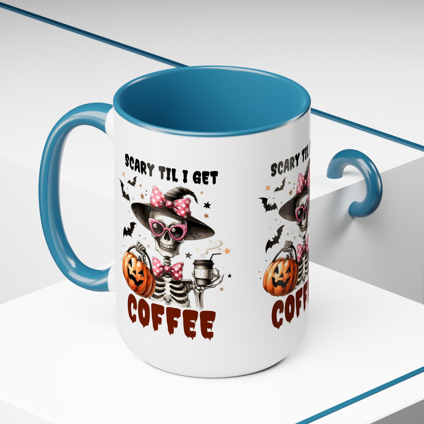 Scary Til I Get Coffee Halloween Coffee Mug,  Let's Go Halloween Coffee Mug, Trick or Treat Halloween Coffee Mug, Cute Skeleton Coffee Mug, Spooky Season Halloween Coffee Mug.