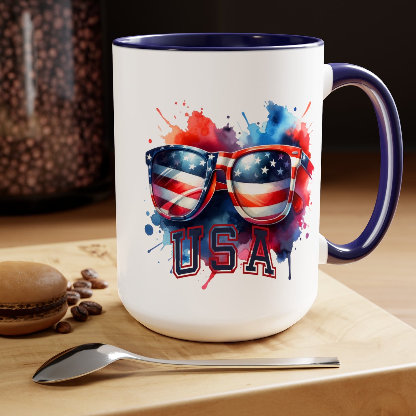 Happy 4th Of July Two -Tone Coffee Mug.15oz. God Bless America Coffee Mug. USA Coffee Mug.