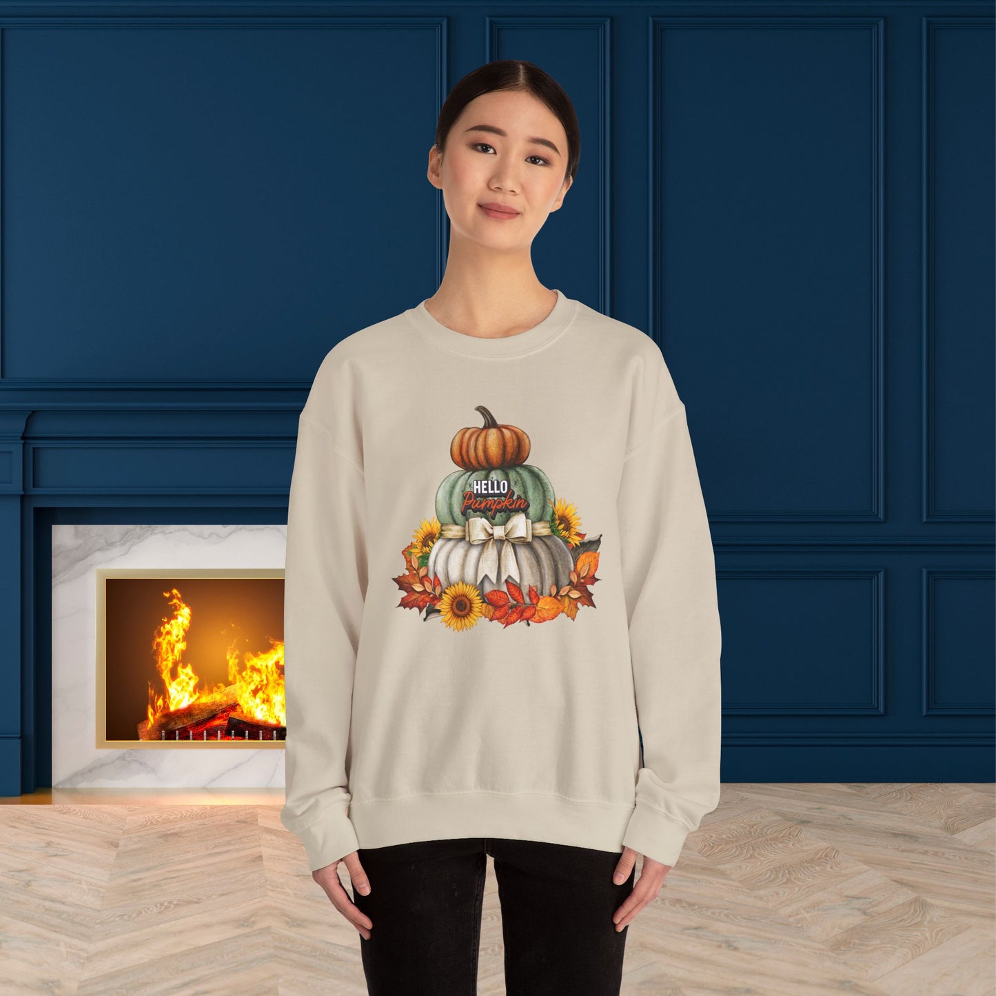 Hello Pumpkin Thanksgiving Turkey Sweatshirt - Unisex Heavy Blend, Happy Thanksgiving2024 Sweatshirt, Thanksgiving Gift, Festive Sweatshirt.