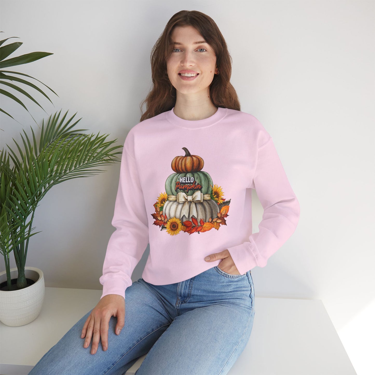 Hello Pumpkin Thanksgiving Turkey Sweatshirt - Unisex Heavy Blend, Happy Thanksgiving2024 Sweatshirt, Thanksgiving Gift, Festive Sweatshirt.