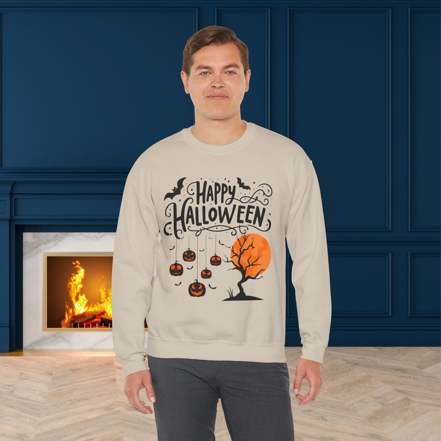 Happy halloween Sweatshirt - Unisex Heavy Blend Crewneck, halloween sweatshirt, cute spooky cat sweatshirt.