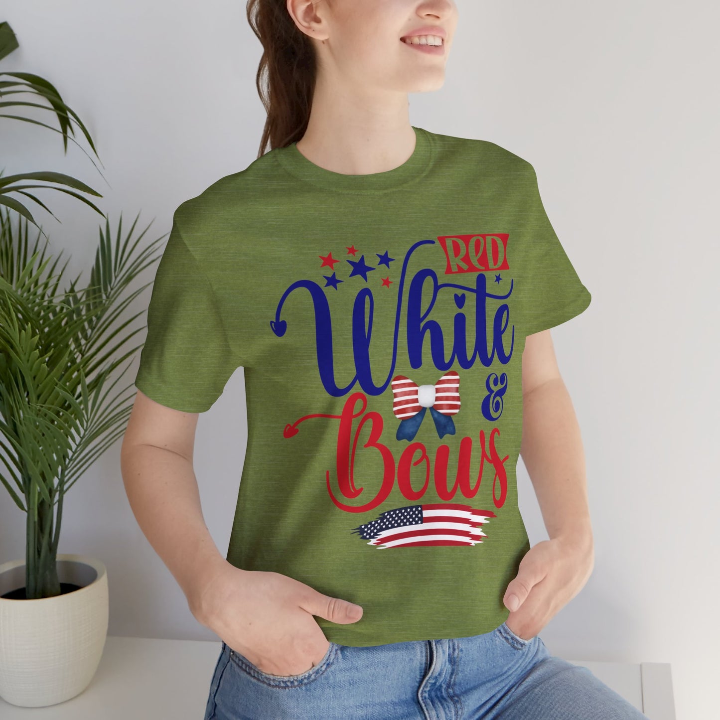 4th of July T-Shirt, Red White & Bows T-Shirt, Fourth of July unisex jersey short sleeve.