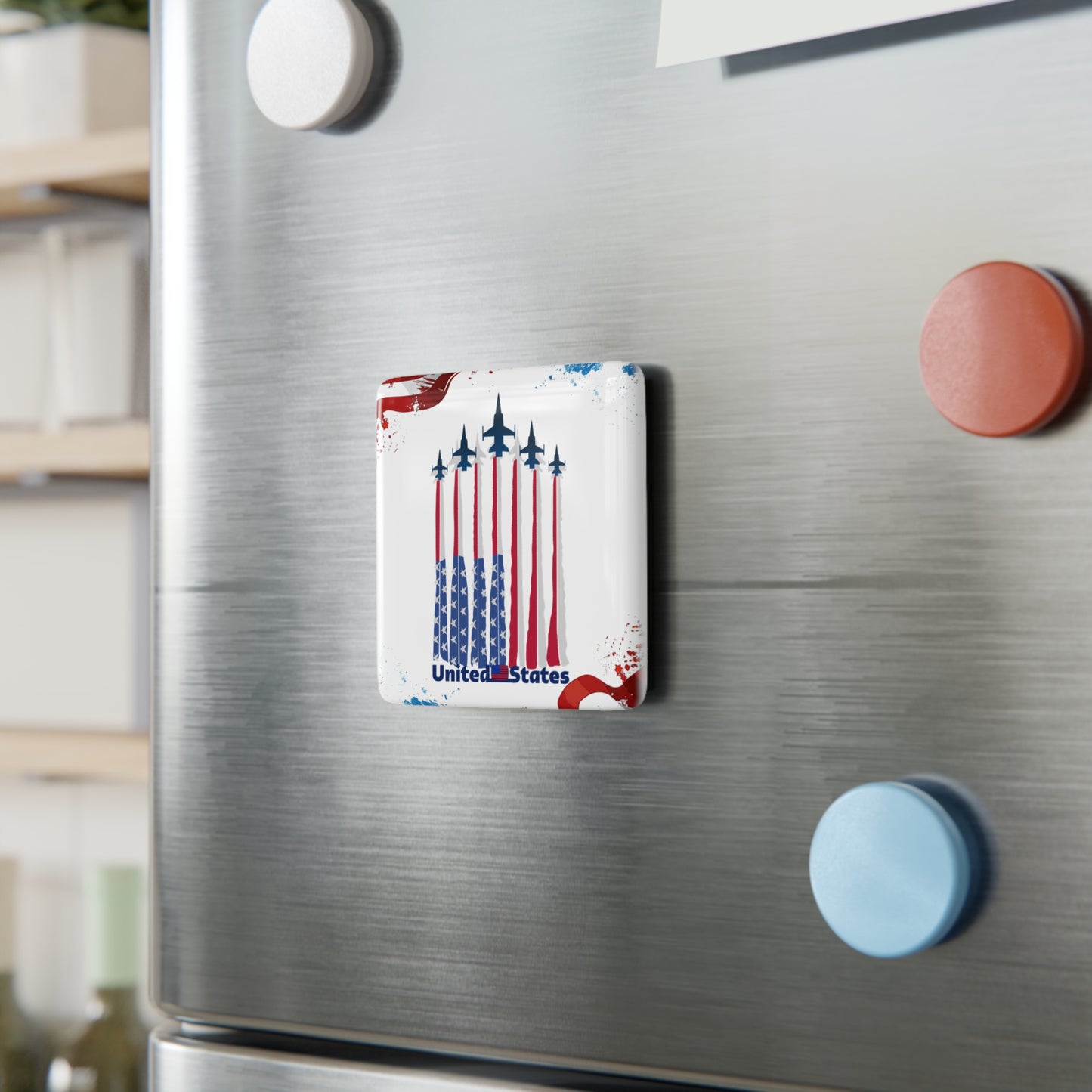 Happy 4th of July Porcelain Magnet, Square, United States magnet, America, Flag, Peace Love America. Proud To Be An American, Red White Blue Magnet, God Bless America Magnet.