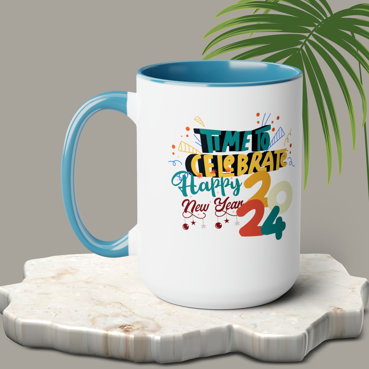 Happy New Year Two-Tone Coffee Mugs, 15oz