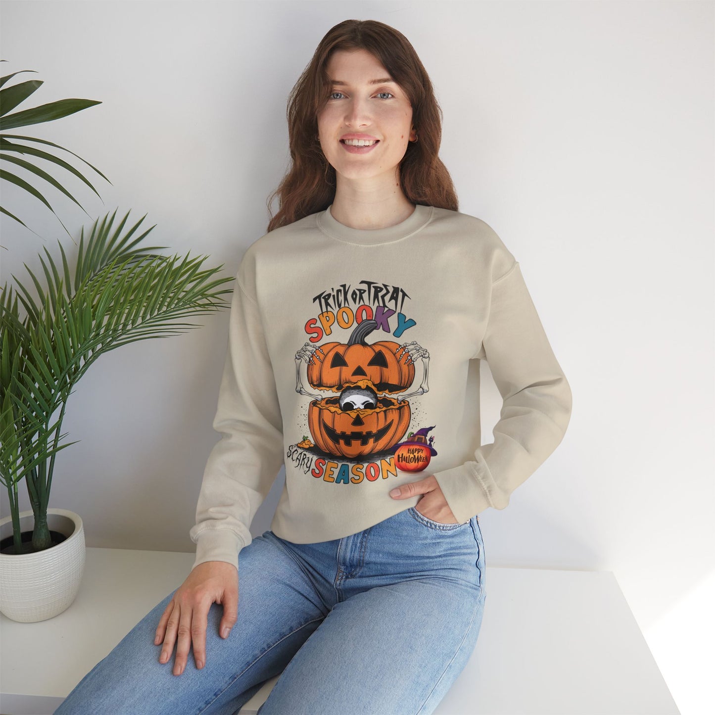 Spooky Scary Season Sweatshirt, Happy Halloween Sweatshirt - Unisex Heavy Blend Crewneck, Halloween Sweatshirt, Cute Spooky Ghost sweatshirt.