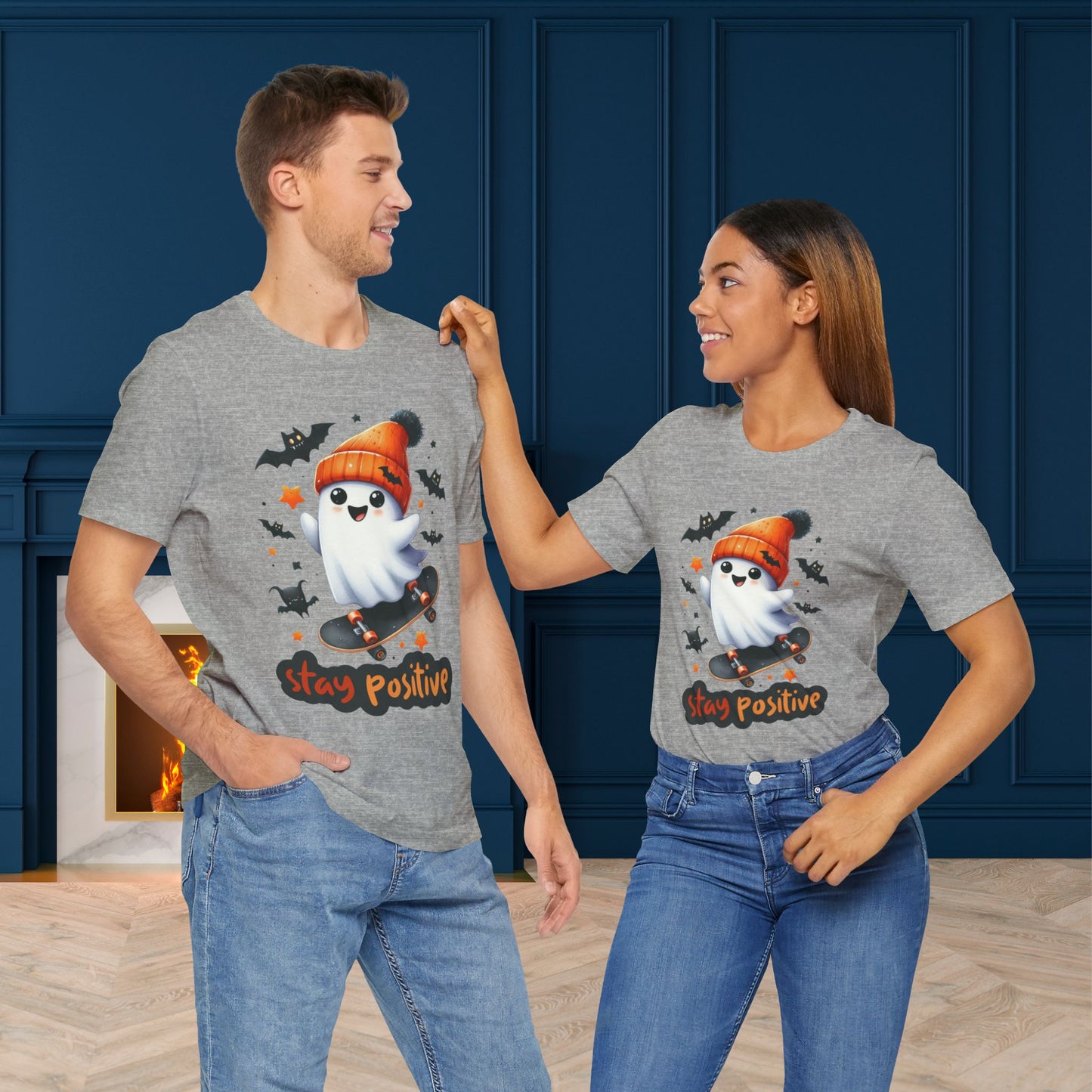 Stay Positive Cute Ghost T-shirt, Happy Halloween Skeleton T-shirt, Happy Halloween T-shirt, Trick Or Treat T-shirt, Halloween T-shirt, Cool Halloween T-shirt, Spooky T-shirt,