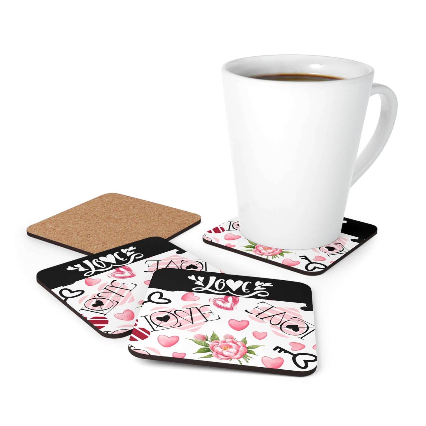 Happy Valentines Day Corkwood Coaster Set