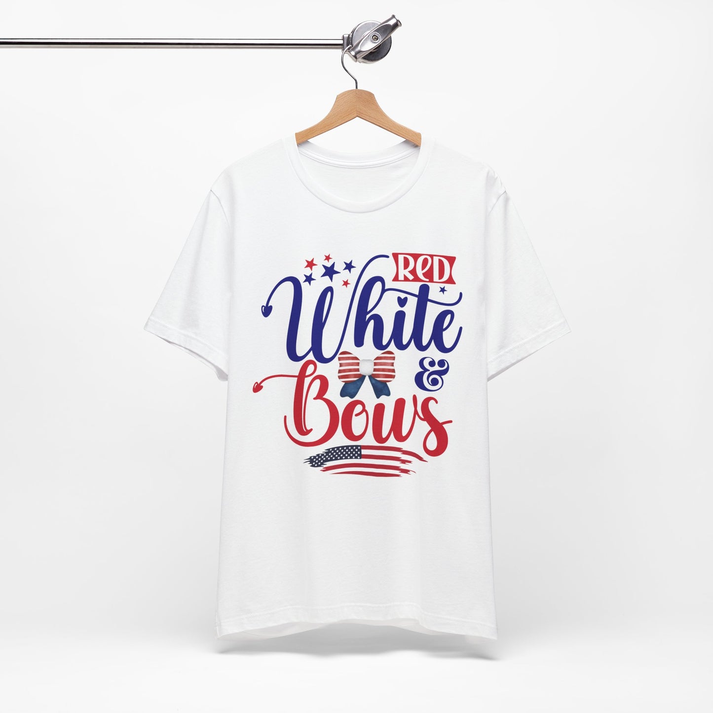 4th of July T-Shirt, Red White & Bows T-Shirt, Fourth of July unisex jersey short sleeve.