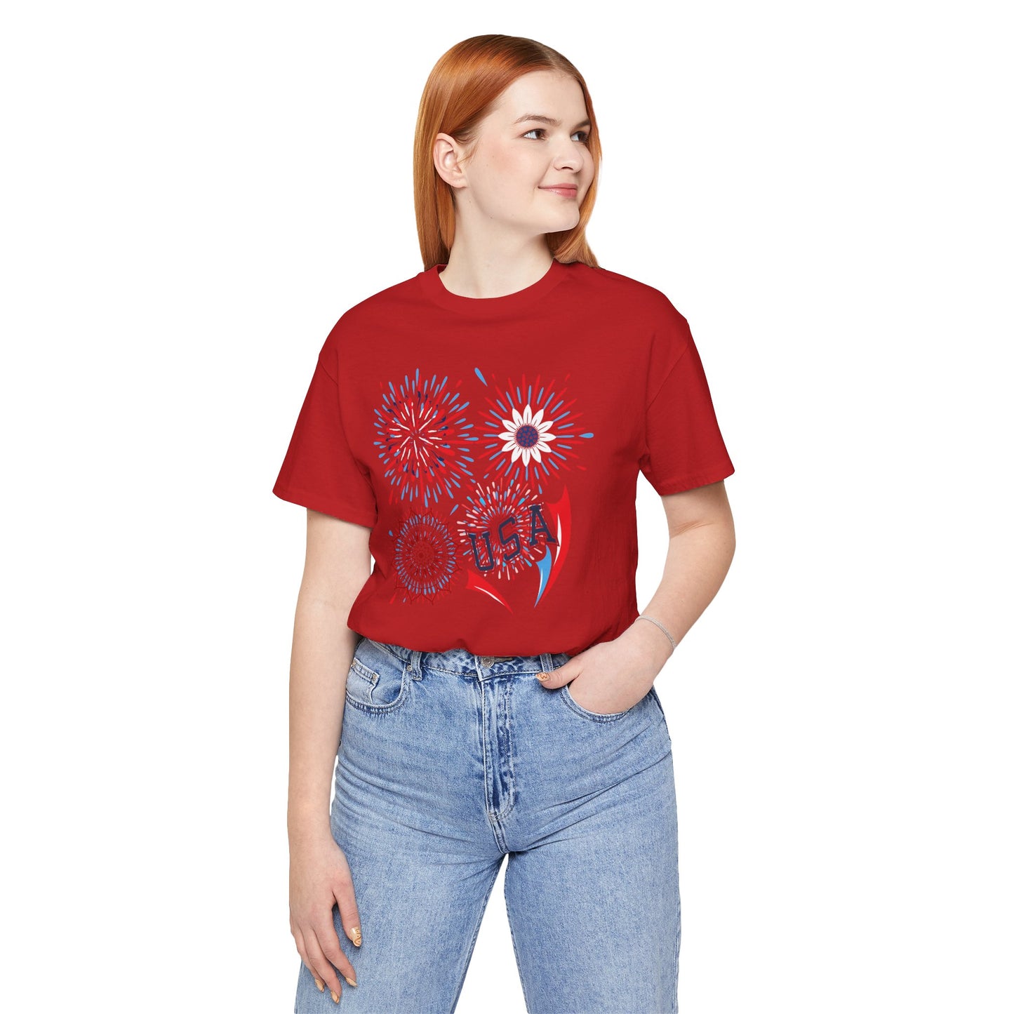 4th of July T-shirt, Red White Blue T-Shirt, Fourth of July unisex jersey short sleeve,  America, Flag, Peace Love America. Proud To Be An American, Red White Blue.