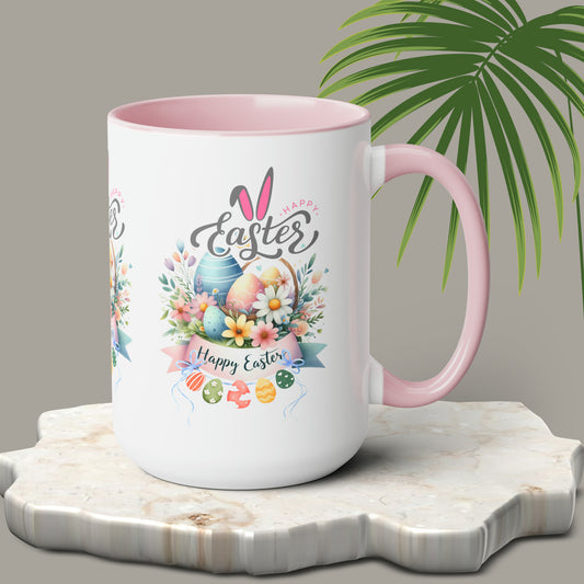 Happy easterTwo-Tone Coffee Mugs, 15oz