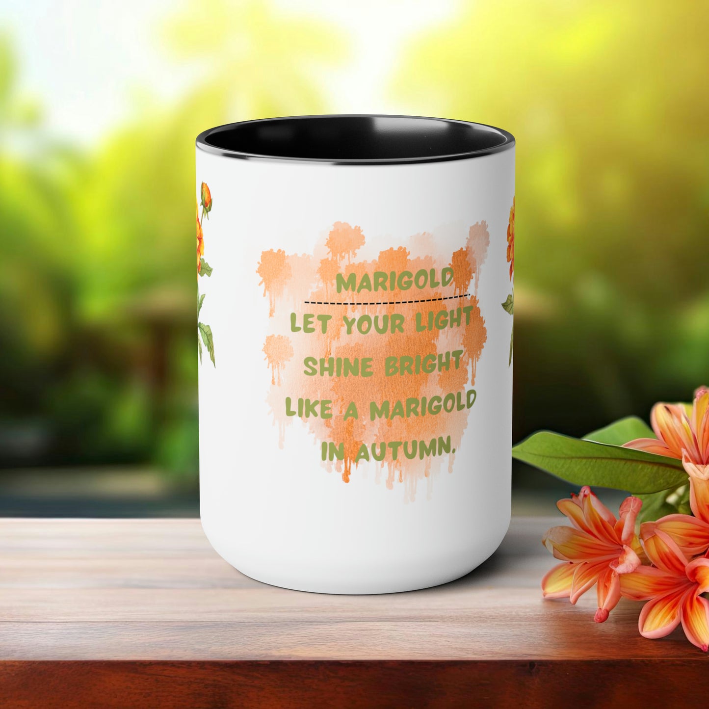 October Birth Month Flower Two-Tone Coffee Mugs, 15oz, Birthday Gift For Her.