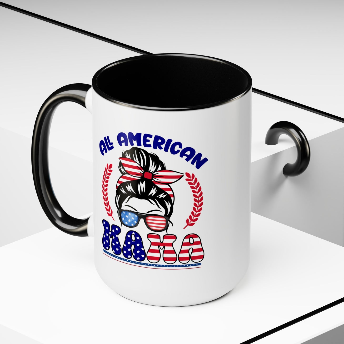 Happy 4th Of July Two -Tone Coffee Mug.15oz. God Bless America Coffee Mug. All American Mama Coffee Mug.