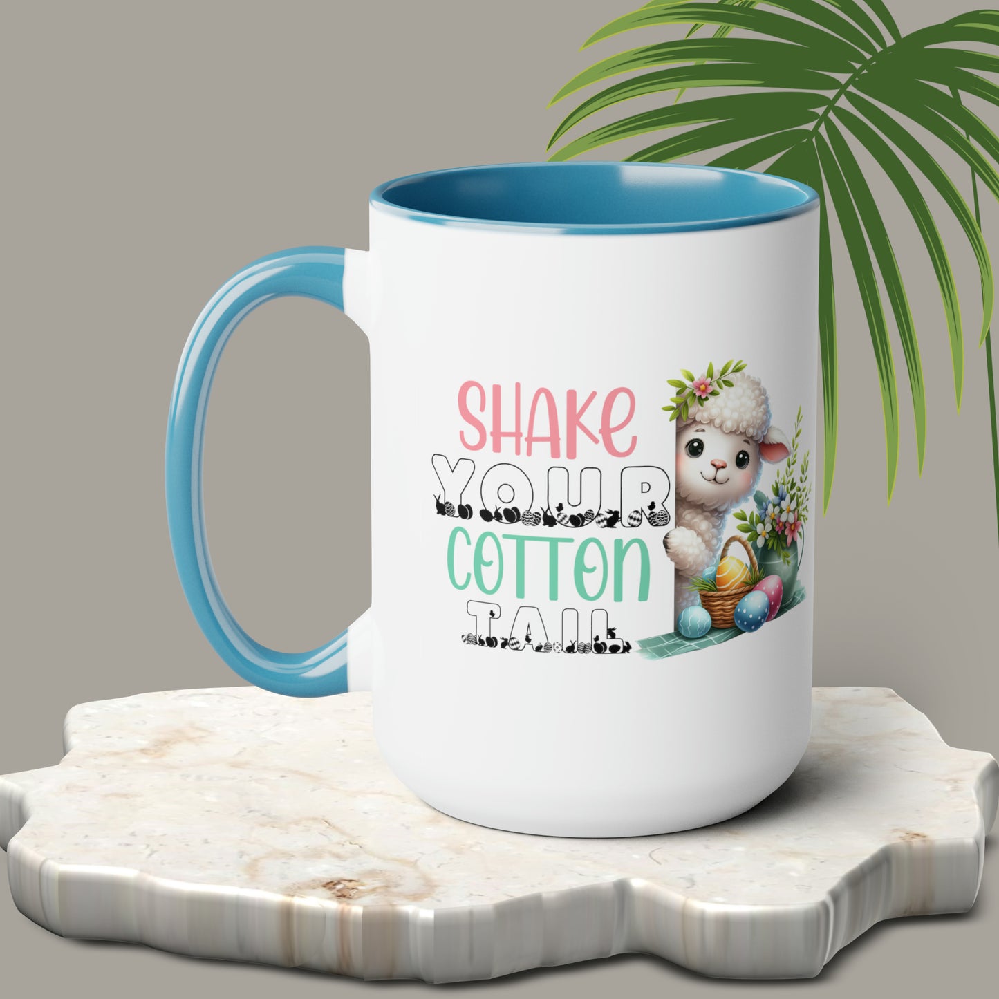 Shake Your Cotton Tail Two-Tone Coffee Mugs, 15oz