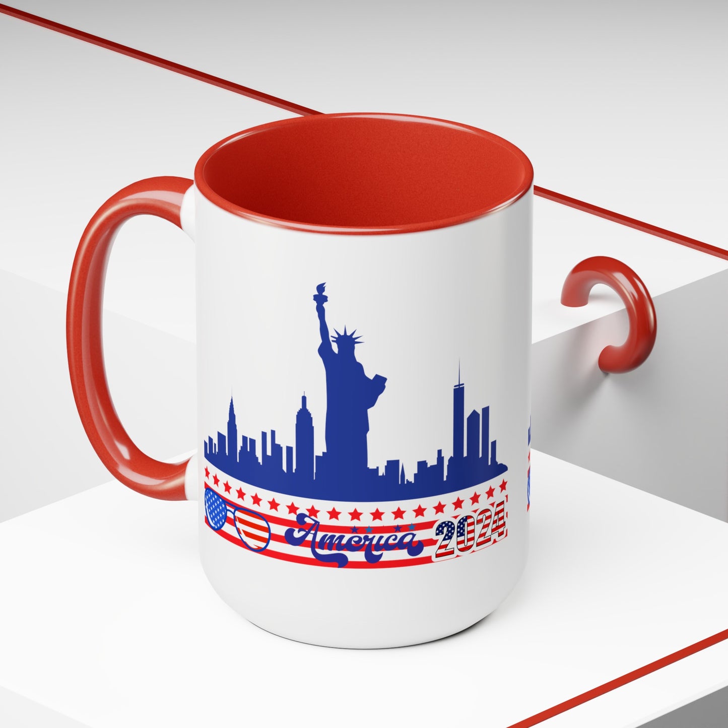 Happy 4th Of July Two -Tone Coffee Mug.15oz. God Bless America Coffee Mug. America 2024 Coffee Mug.