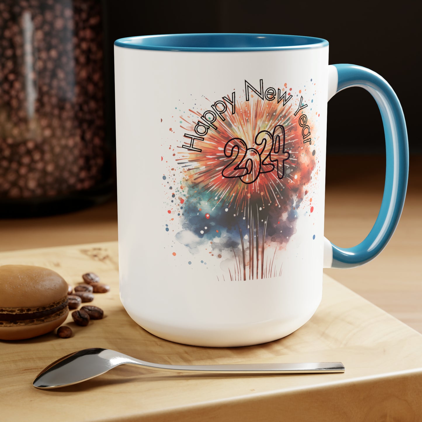 Happy New Year Two-Tone Coffee Mugs, 15oz