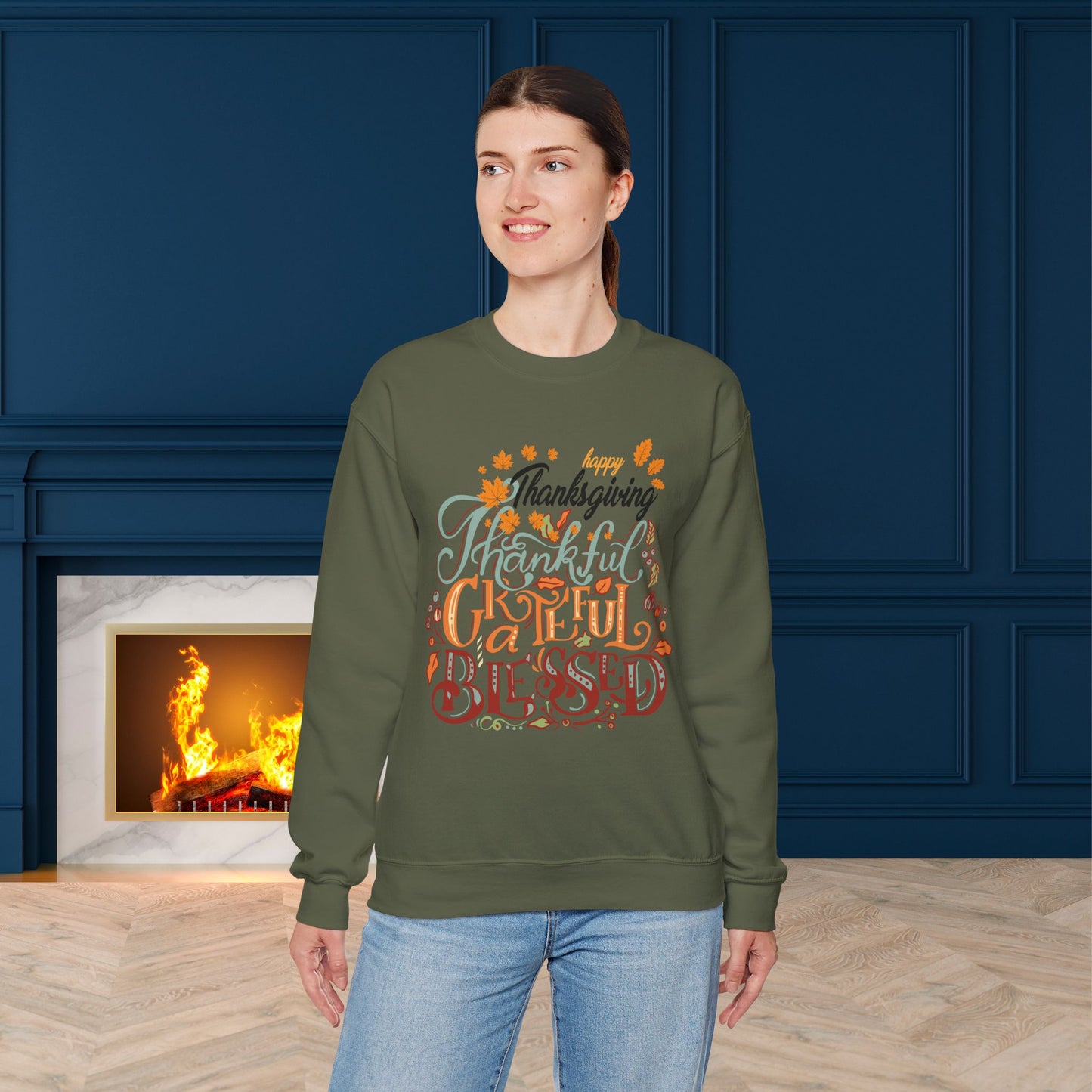 Thankful Grateful Blessed Sweatshirt, HappyThanksgiving Sweatshirt - Unisex Heavy Blend, Happy Thanksgiving2024 Sweatshirt, Thanksgiving Gift, Festive Sweatshirt.