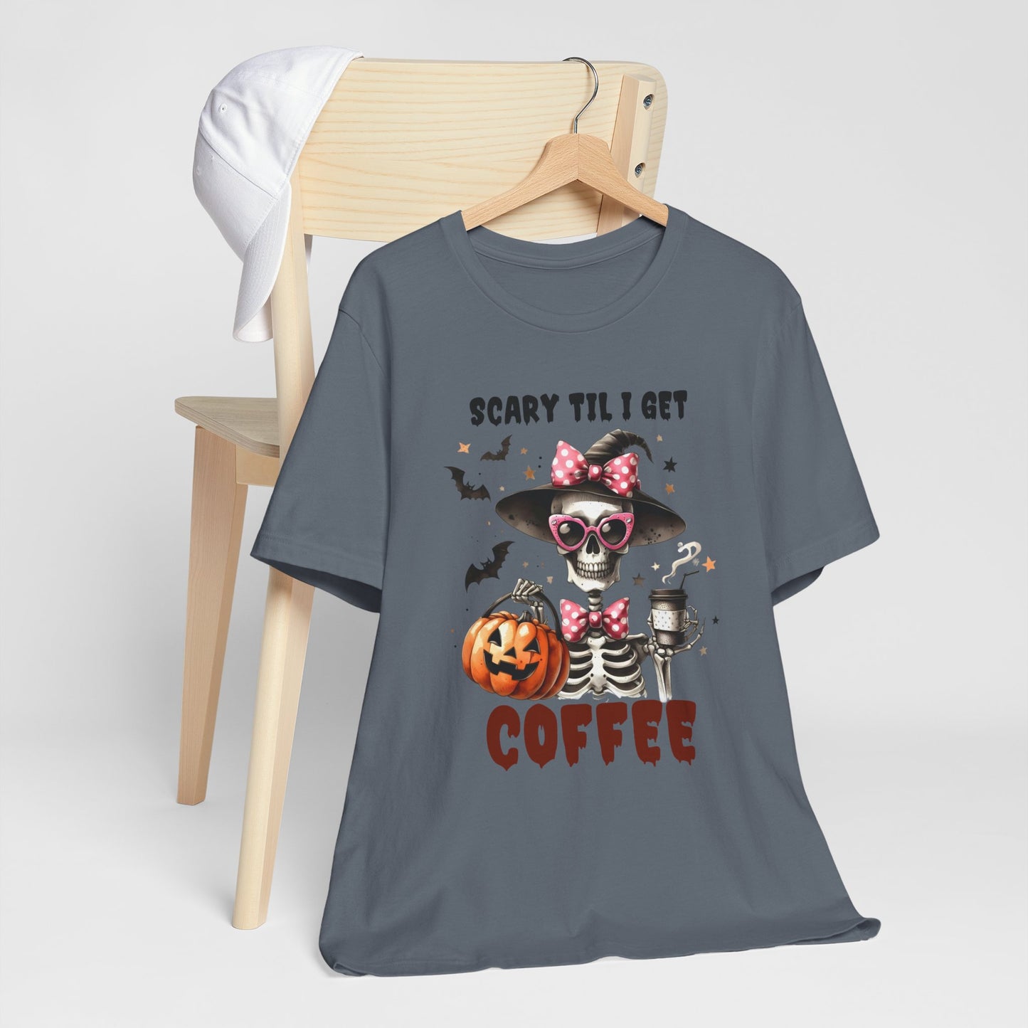 Scary Til I Get Coffee Halloween T-shirt, Happy Halloween T-shirt, Trick Or Treat T-shirt, Halloween T-shirt, Cool Halloween T-shirt, Spooky T-shirt,