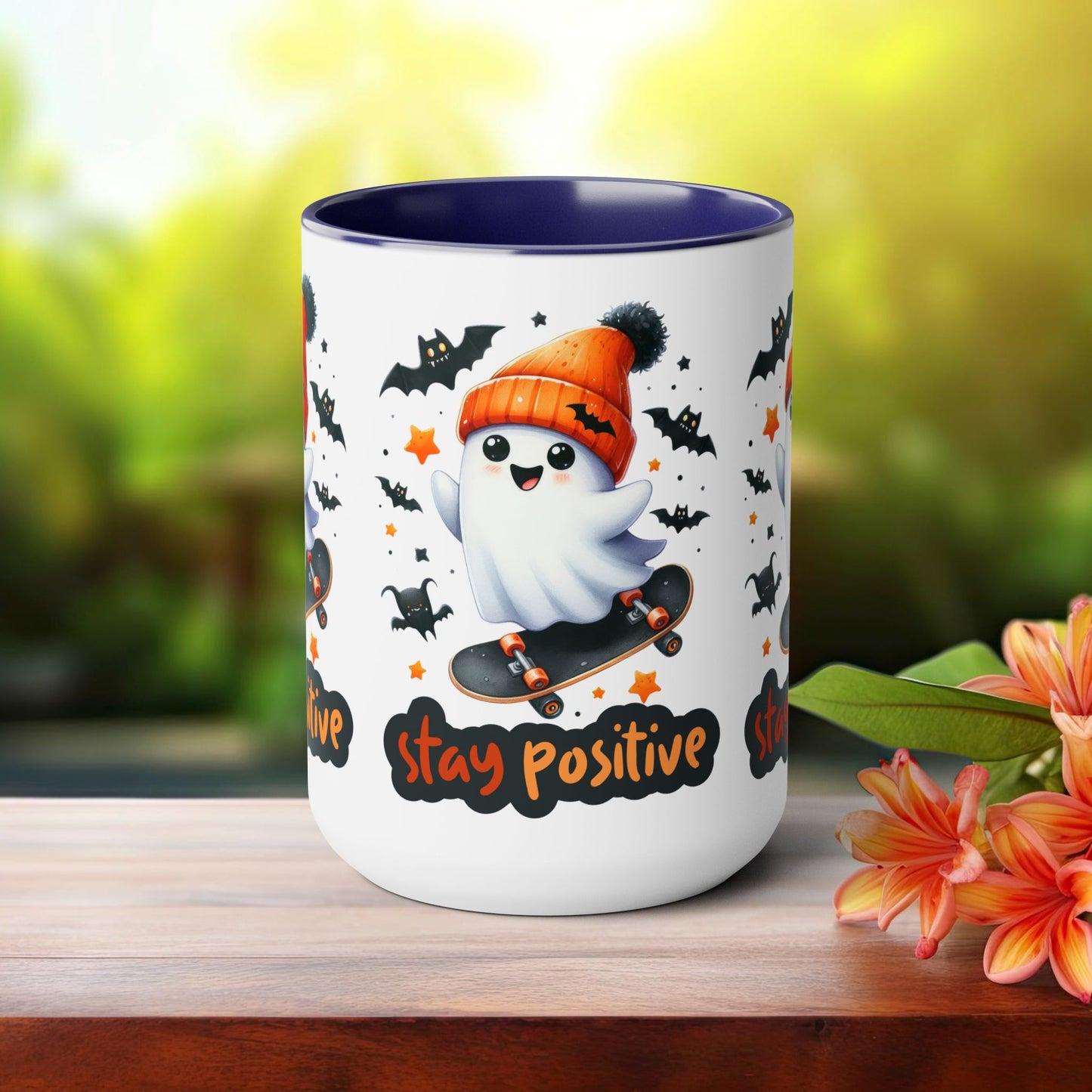 Stay Positive Halloween Coffee Mug,  Let's Go Halloween Coffee Mug, Trick or Treat Halloween Coffee Mug, Cute Skeleton Coffee Mug, Spooky Season Halloween Coffee Mug.