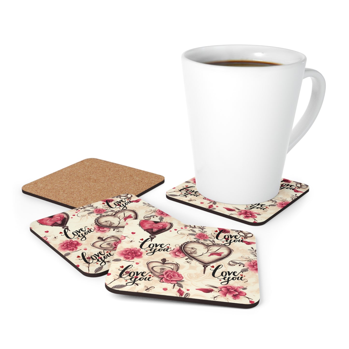 Happy Valentines Day Corkwood Coaster Set