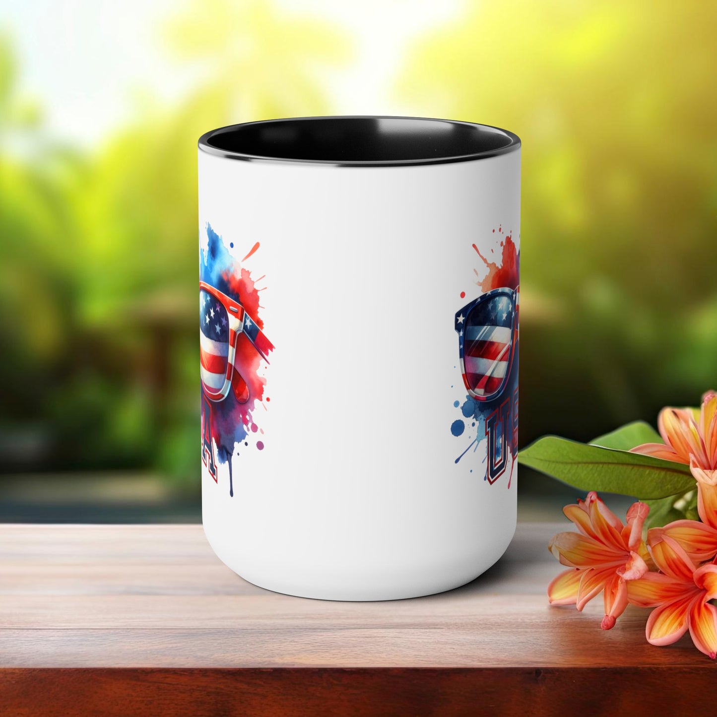 Happy 4th Of July Two -Tone Coffee Mug.15oz. God Bless America Coffee Mug. USA Coffee Mug.