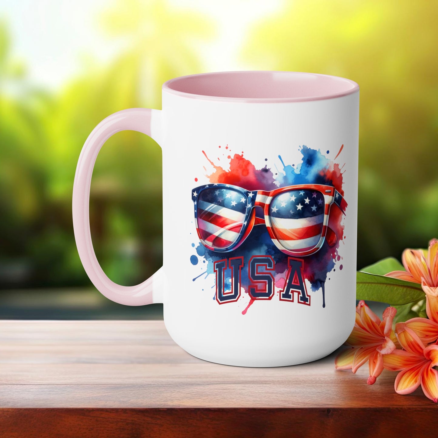 Happy 4th Of July Two -Tone Coffee Mug.15oz. God Bless America Coffee Mug. USA Coffee Mug.