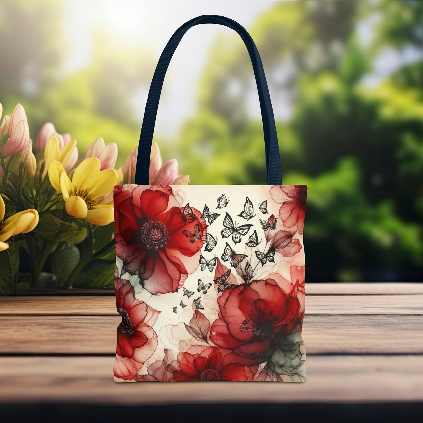 Red Flower With Butterfly Tote Bag