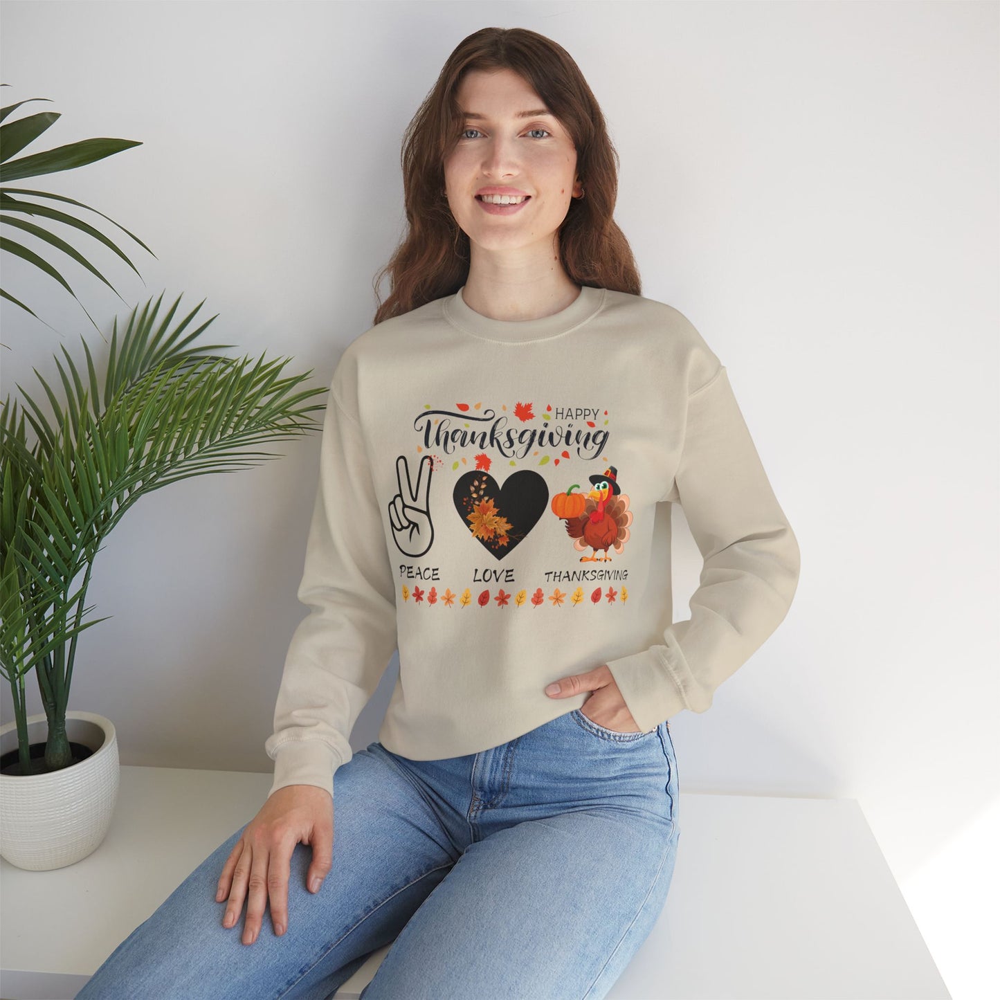 Peace,Love,Thanksgiving Sweatshirt, HappyThanksgiving Sweatshirt - Unisex Heavy Blend, Happy Thanksgiving2024 Sweatshirt, Thanksgiving Gift, Festive Sweatshirt.