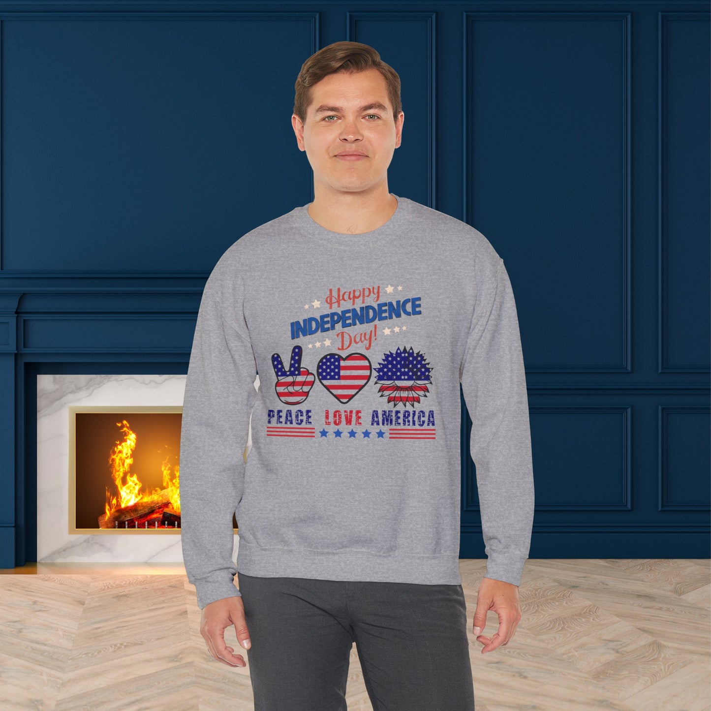 Happy 4th Of July Sweatshirt, Peace Love America Sweatshirt, Fourth of July unisex heavy blend crewneck sweatshirt.