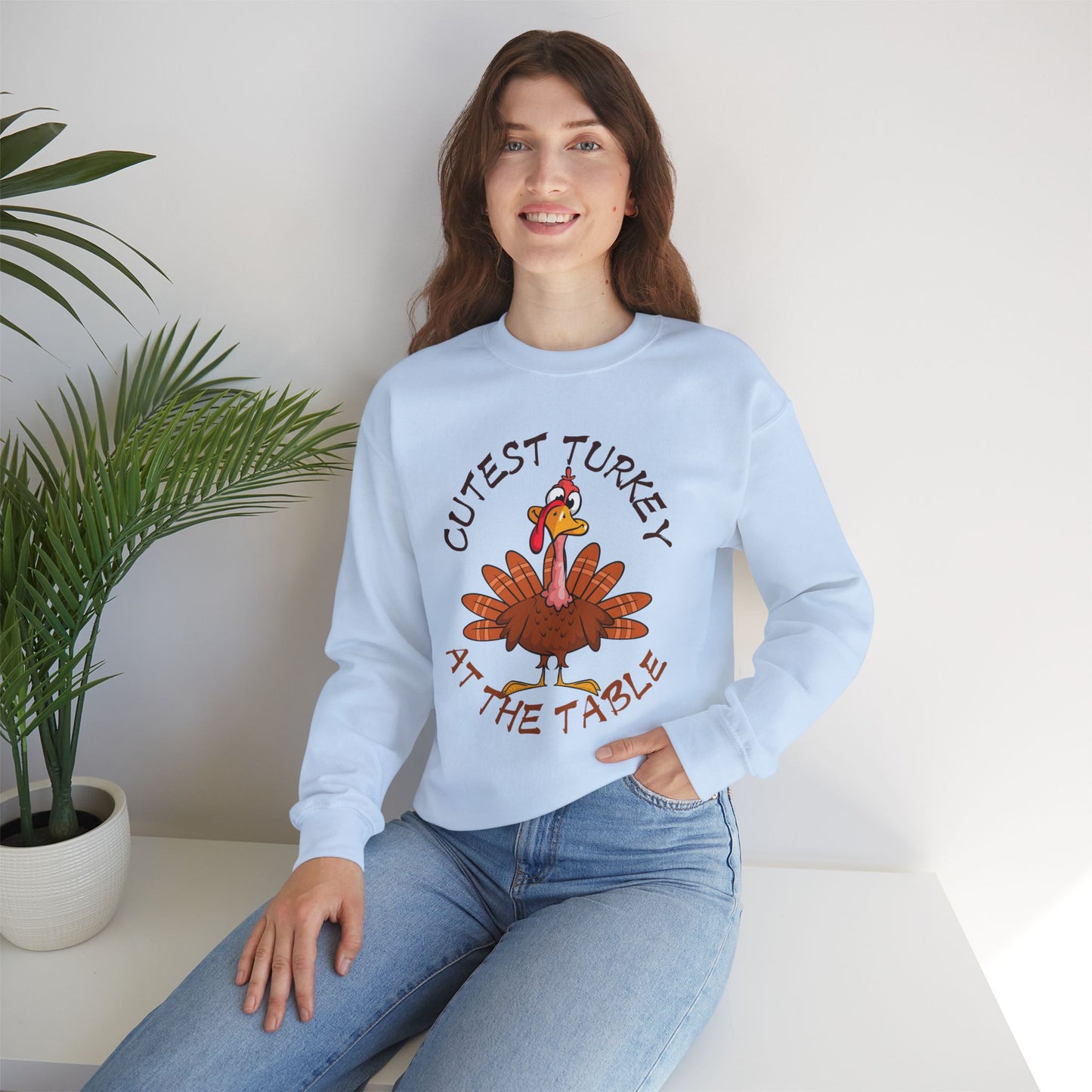 Cutest Turkey at The table Sweatshirt, HappyThanksgiving Sweatshirt - Unisex Heavy Blend, Happy Thanksgiving2024 Sweatshirt, Thanksgiving Gift, Festive Sweatshirt.