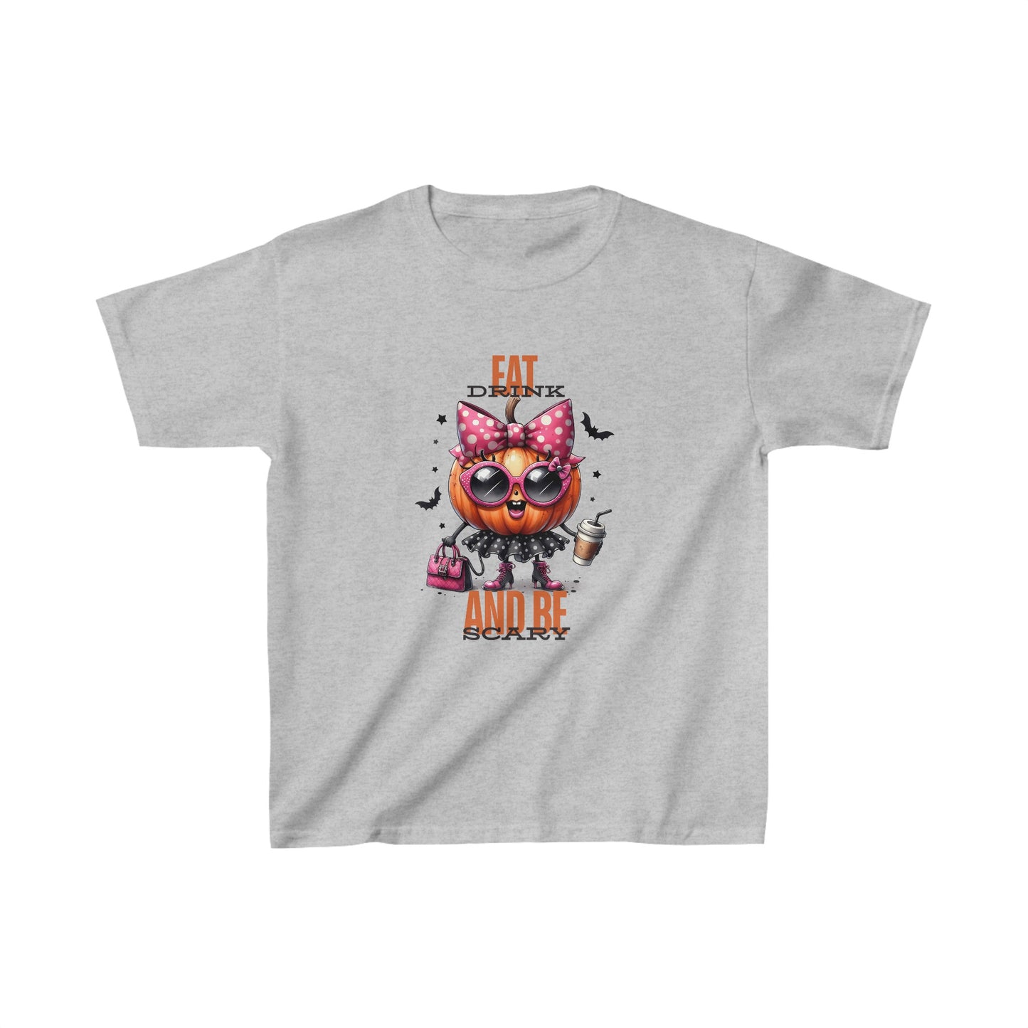 Eat Drink And Be Scary Halloween Kids Shirt, Spooky Halloween Kids Heavy Cotton™ Tee, Spooky Season Kids Shirt, Spooky Vibes Shirt, Trick Or Treat Cotton T-Shirt.