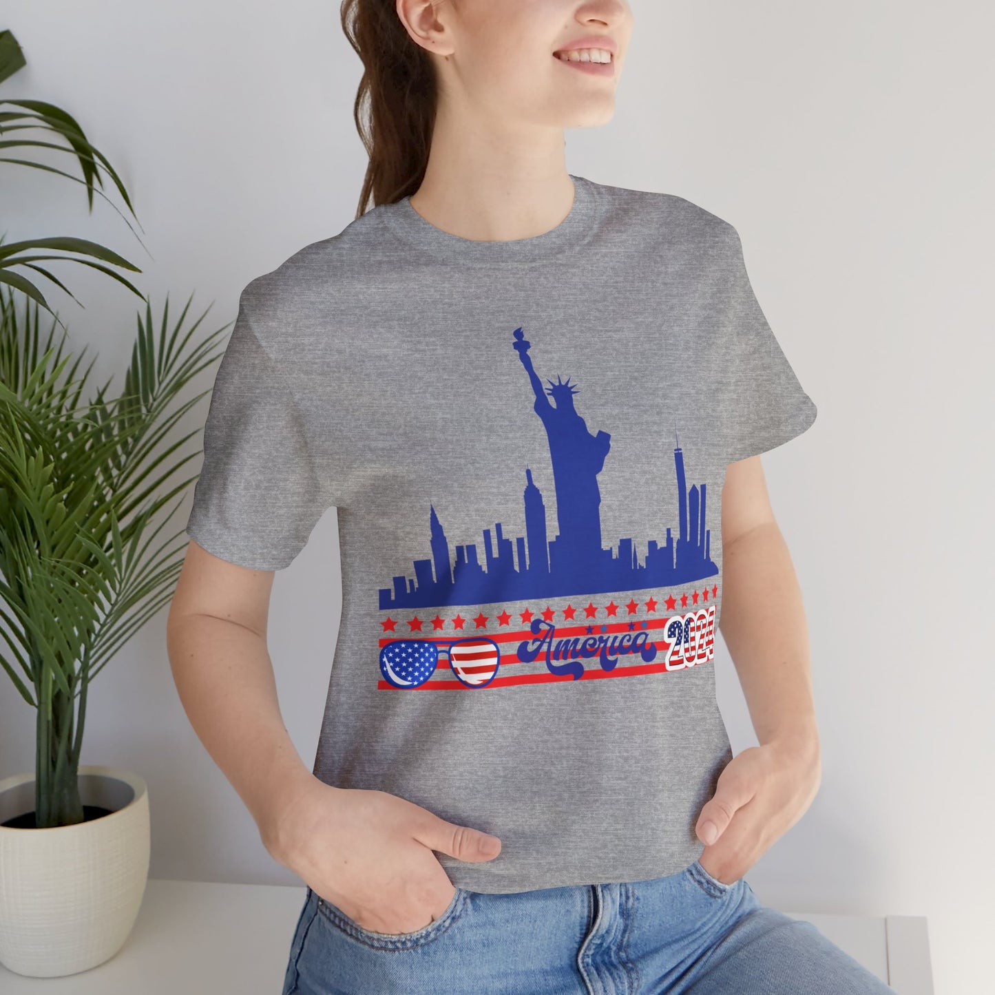 4th of July T-shirt, Sweet Land Of Liberty T-Shirt, Fourth of July unisex jersey short sleeve, America, Flag, Peace Love America. Proud To Be An American, Red White Blue.